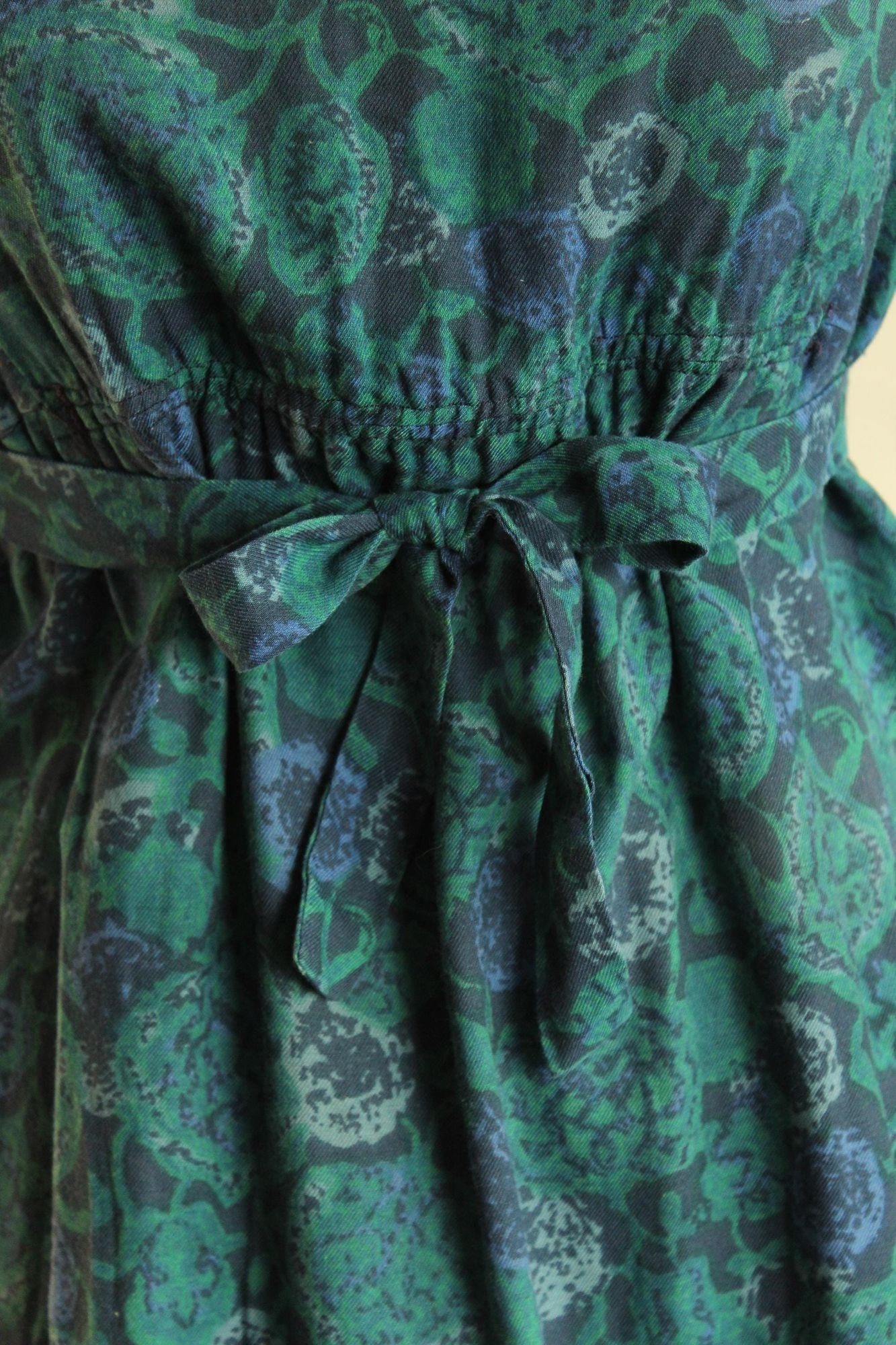 Vintage 1940s 1950s Empire Waist Green and Purple Floral Print Dress