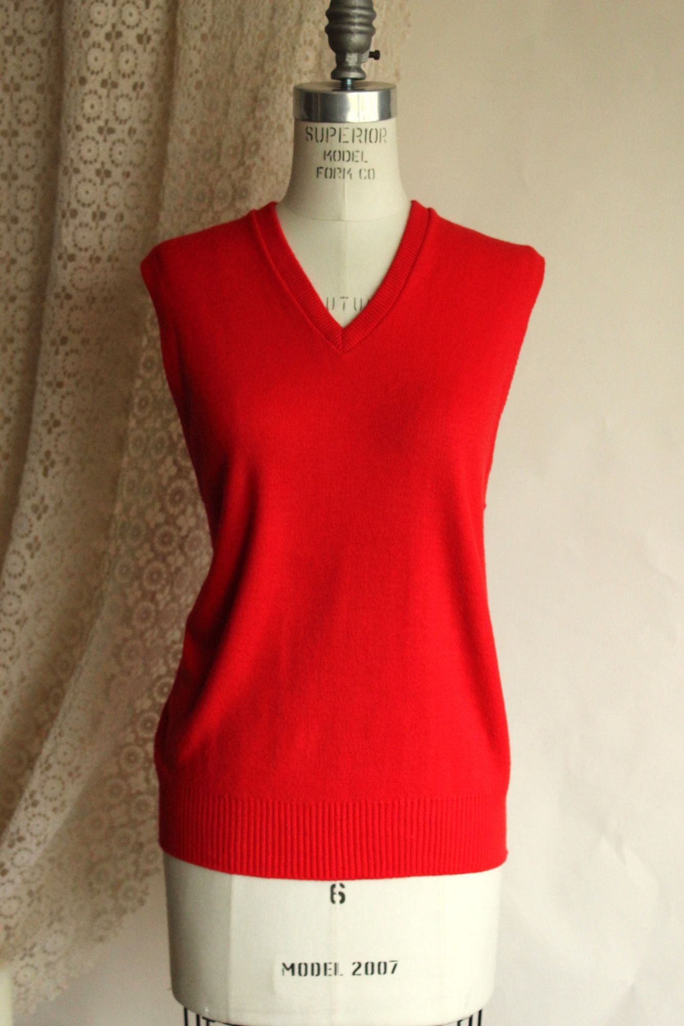 Vintage 1950s Marston's Red Orlon V Neck Sweater Vest
