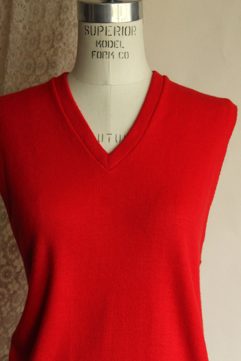 Vintage 1950s Marston's Red Orlon V Neck Sweater Vest