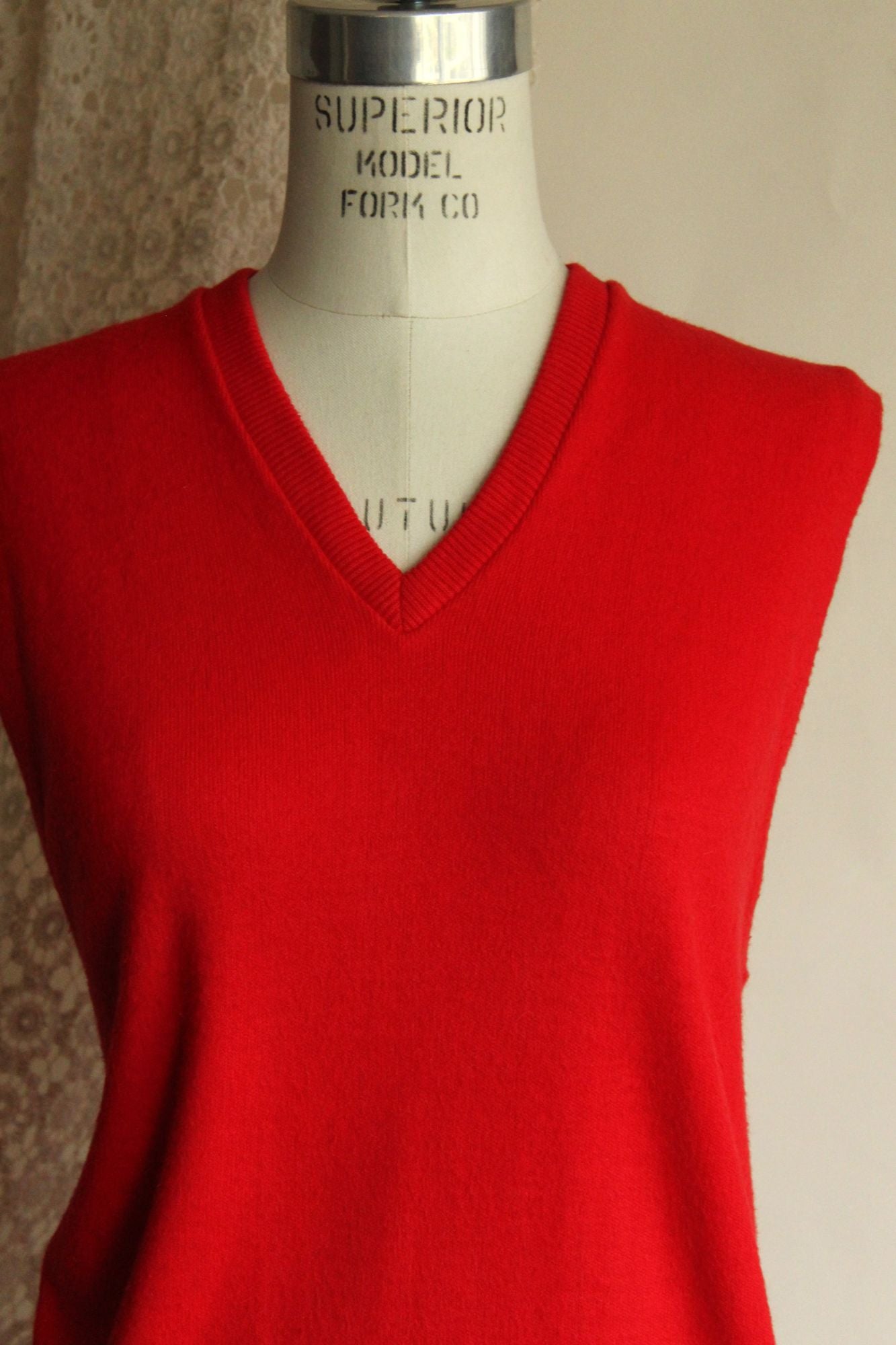 Vintage 1950s Marston's Red Orlon V Neck Sweater Vest