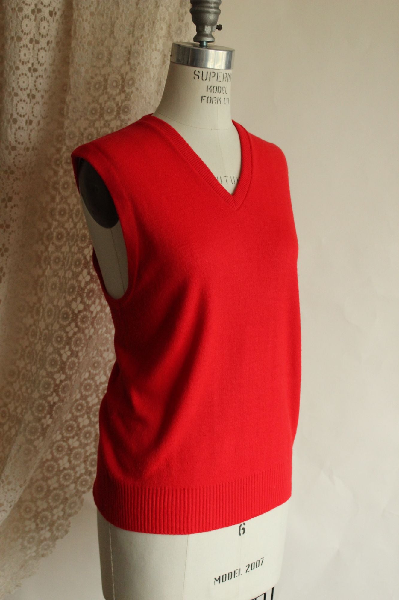 Vintage 1950s Marston's Red Orlon V Neck Sweater Vest