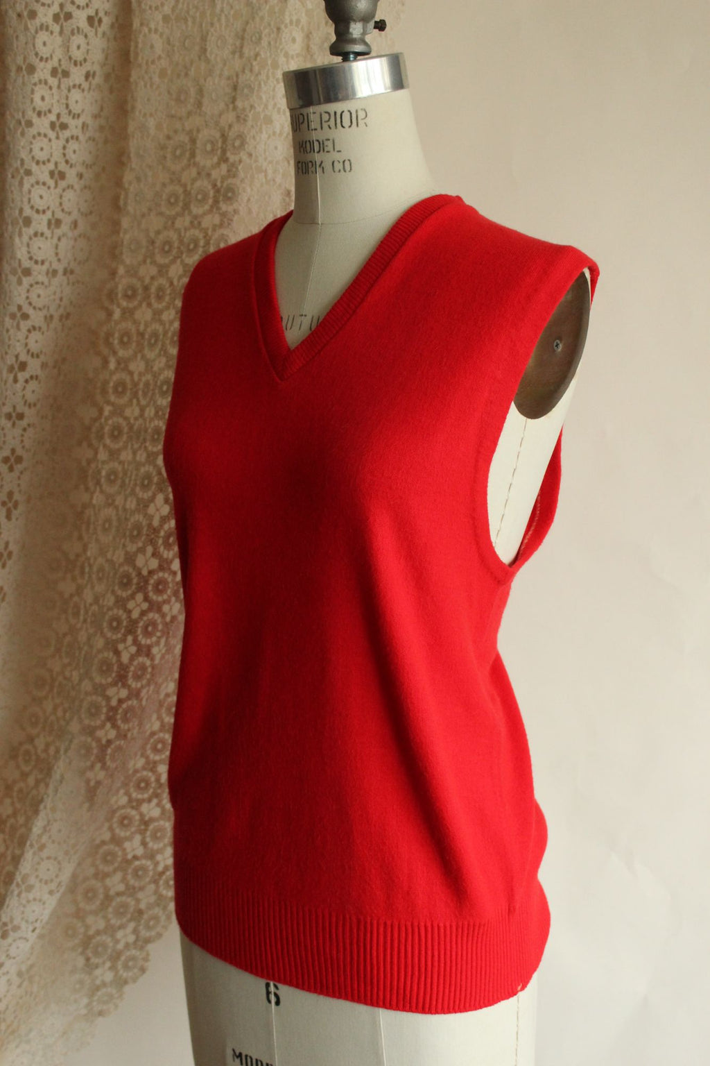 Vintage 1950s Marston's Red Orlon V Neck Sweater Vest