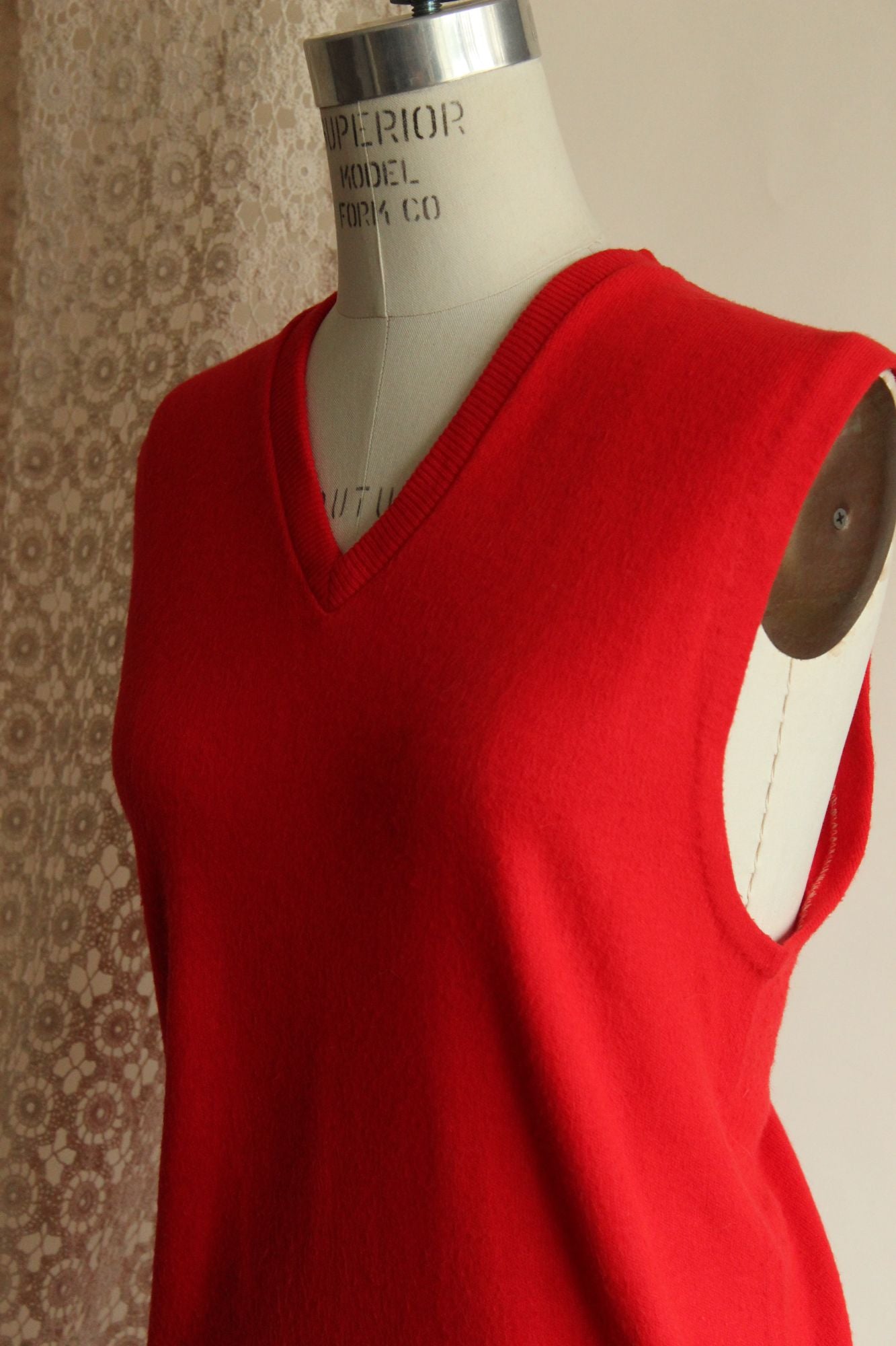 Vintage 1950s Marston's Red Orlon V Neck Sweater Vest