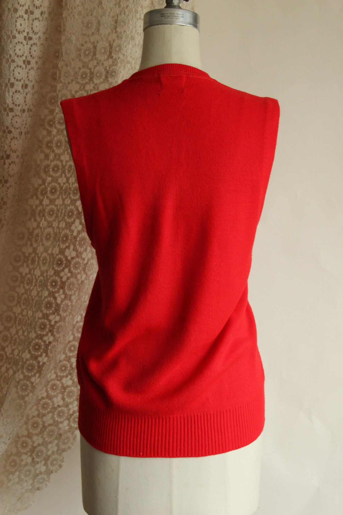 Vintage 1950s Marston's Red Orlon V Neck Sweater Vest
