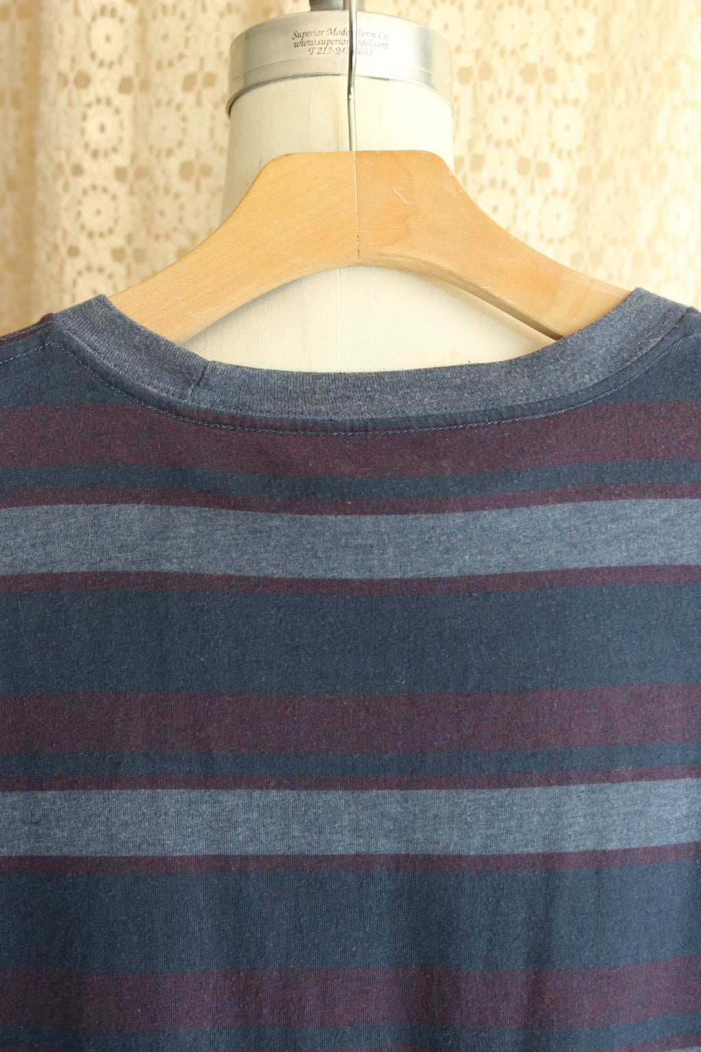 Mens Active T Shirt, Blue Red Gray Stripe, Size Large, Cotton Poly