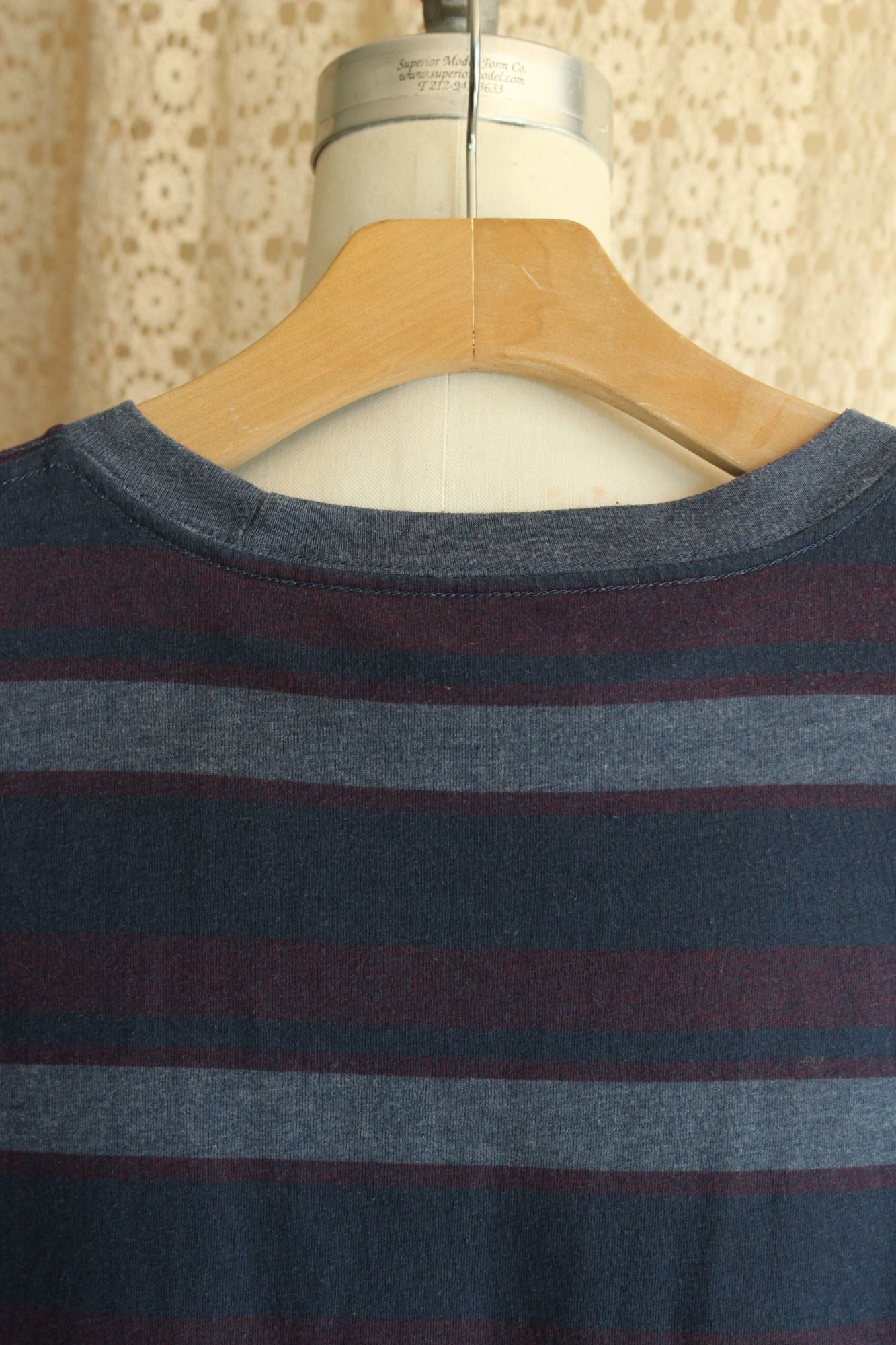 Mens Active T Shirt, Blue Red Gray Stripe, Size Large, Cotton Poly