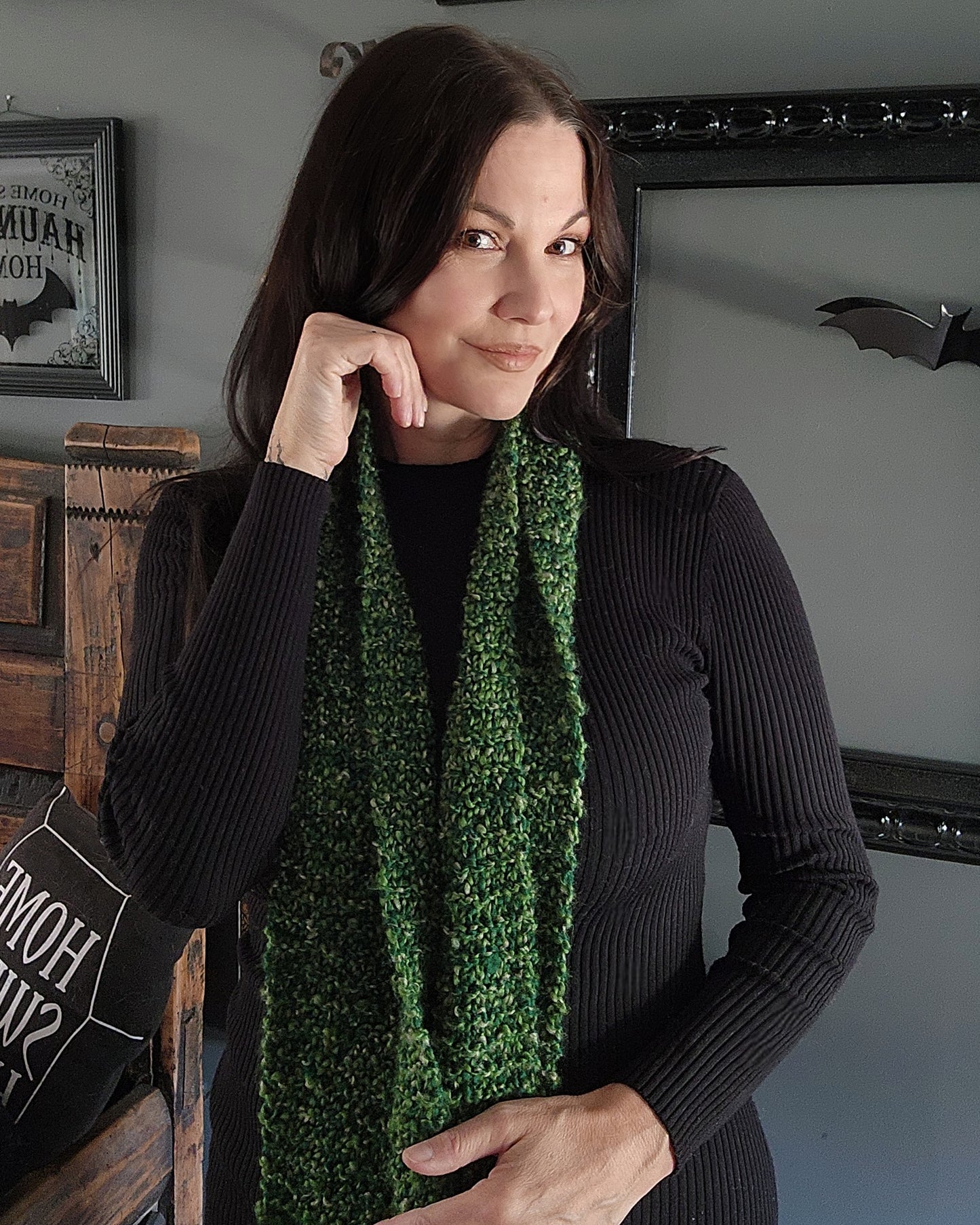 Emerald Isle" Green HandKnit Extra Long Scarf With Fringe