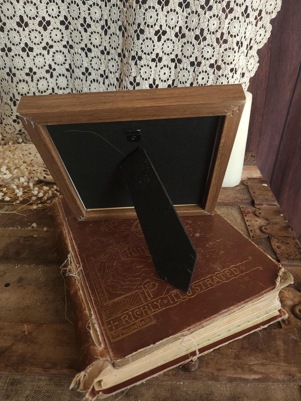 Pressed Dried Queen Annes Lace in a Brown Wood Look Frame