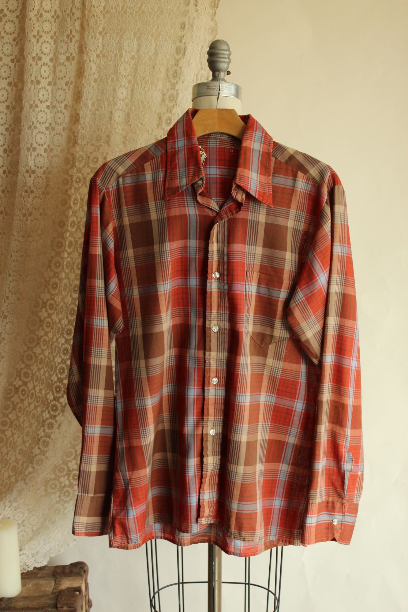 Vintage 1970s Viking Orange Plaid Button Down Shirt