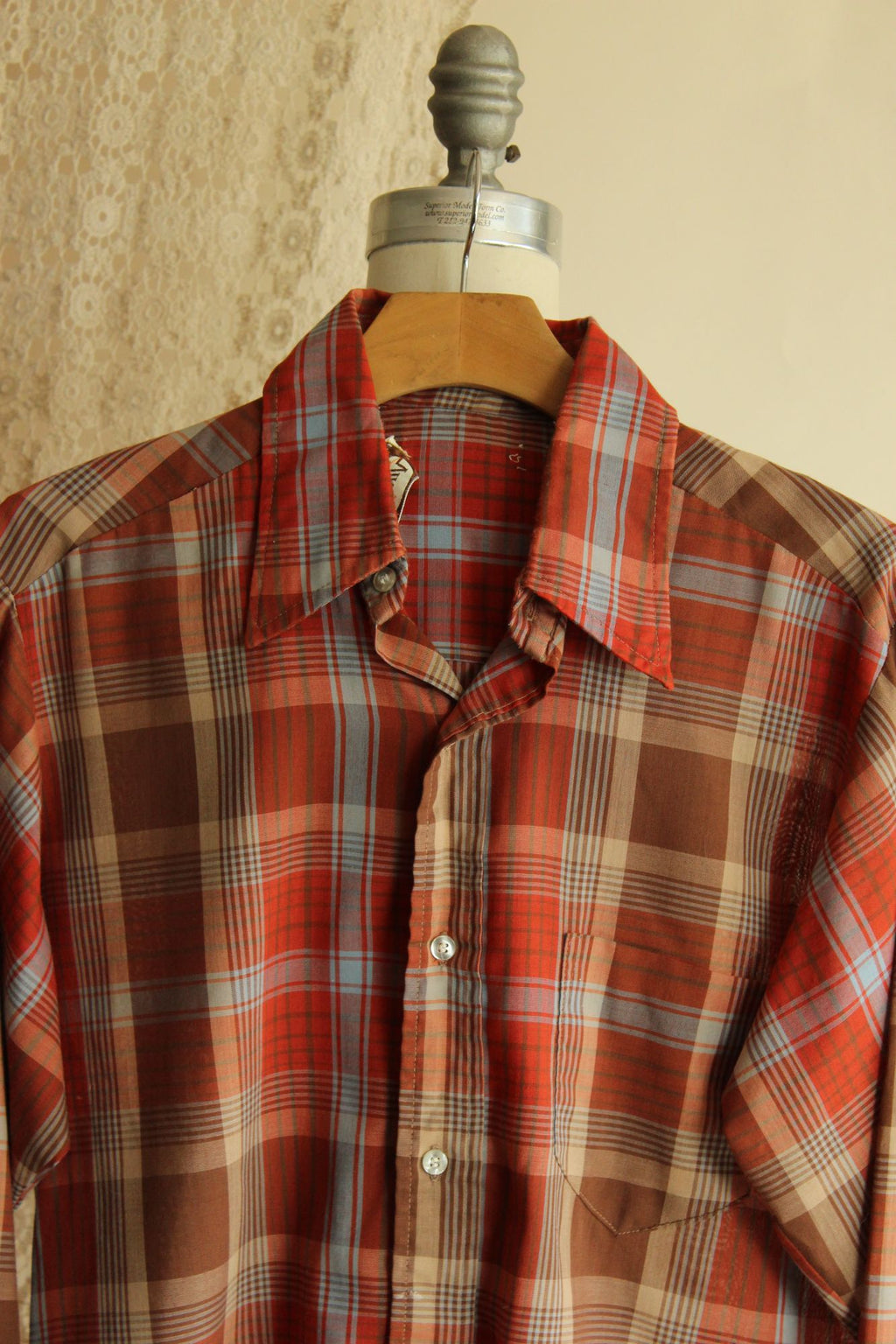 Vintage 1970s Viking Orange Plaid Button Down Shirt