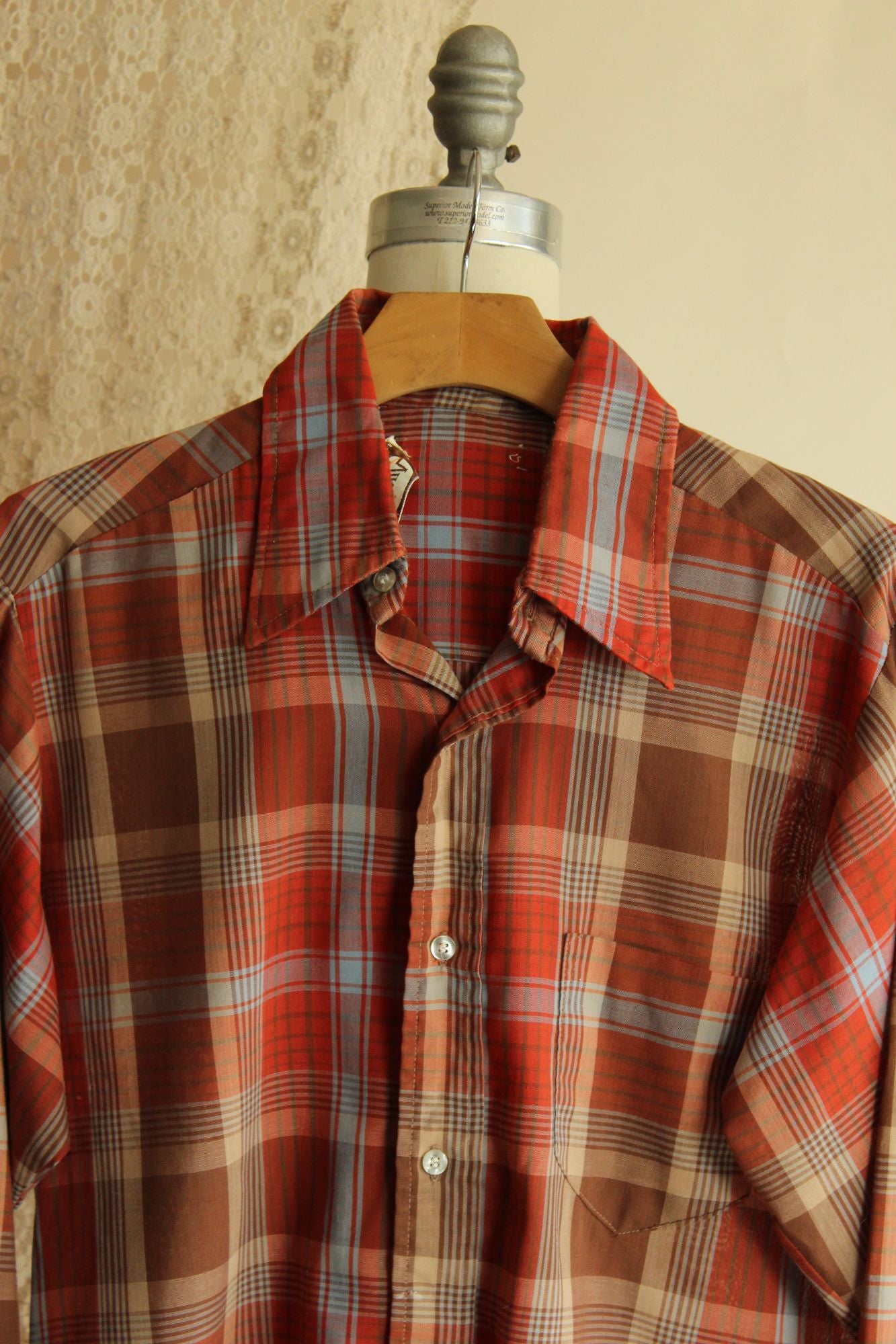 Vintage 1970s Viking Orange Plaid Button Down Shirt