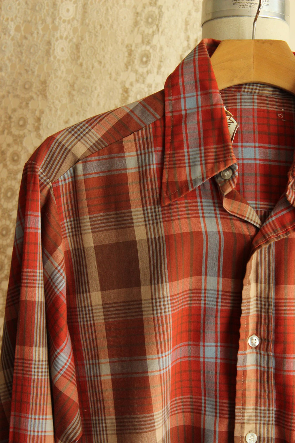 Vintage 1970s Viking Orange Plaid Button Down Shirt