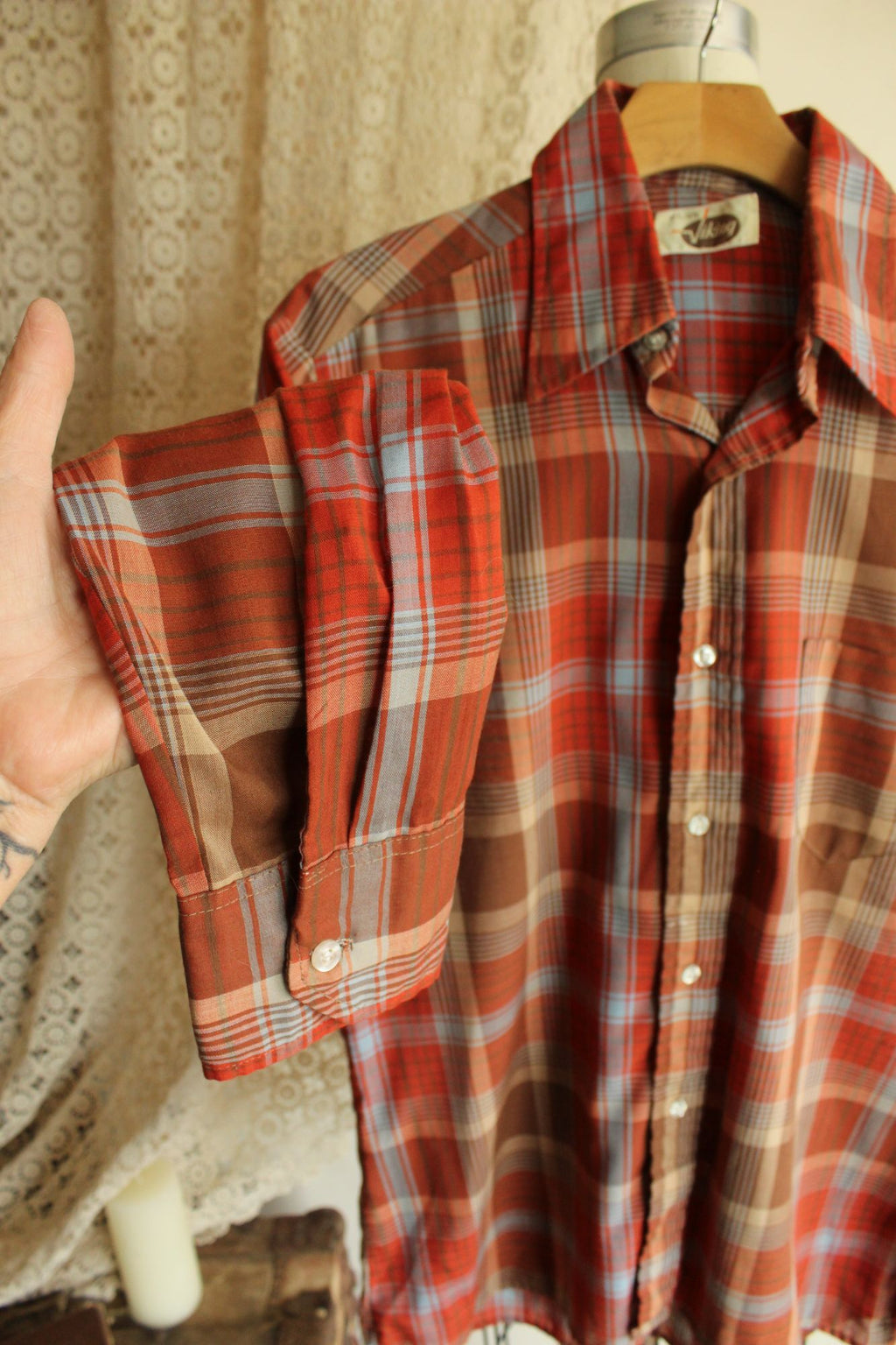 Vintage 1970s Viking Orange Plaid Button Down Shirt