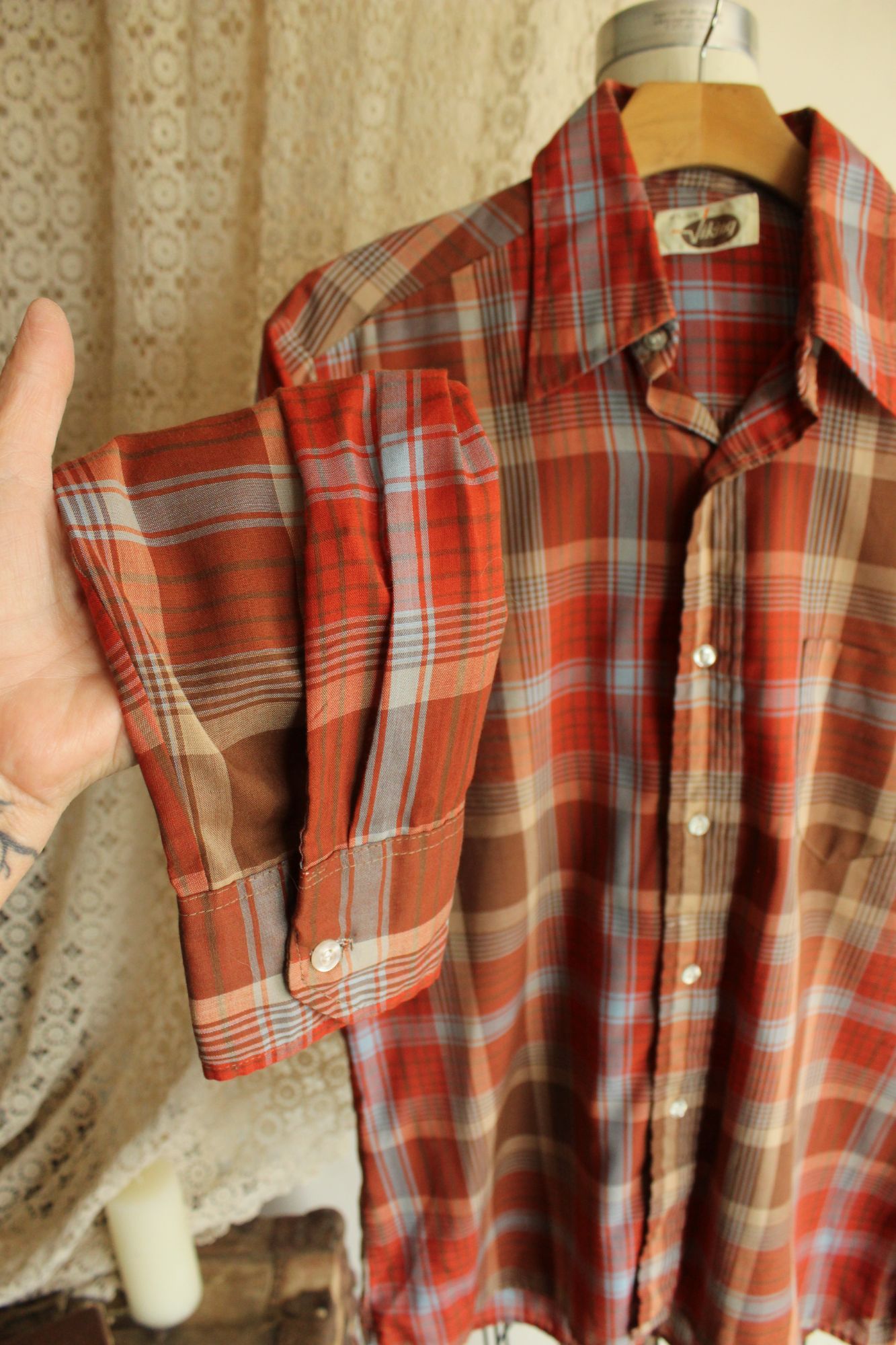Vintage 1970s Viking Orange Plaid Button Down Shirt