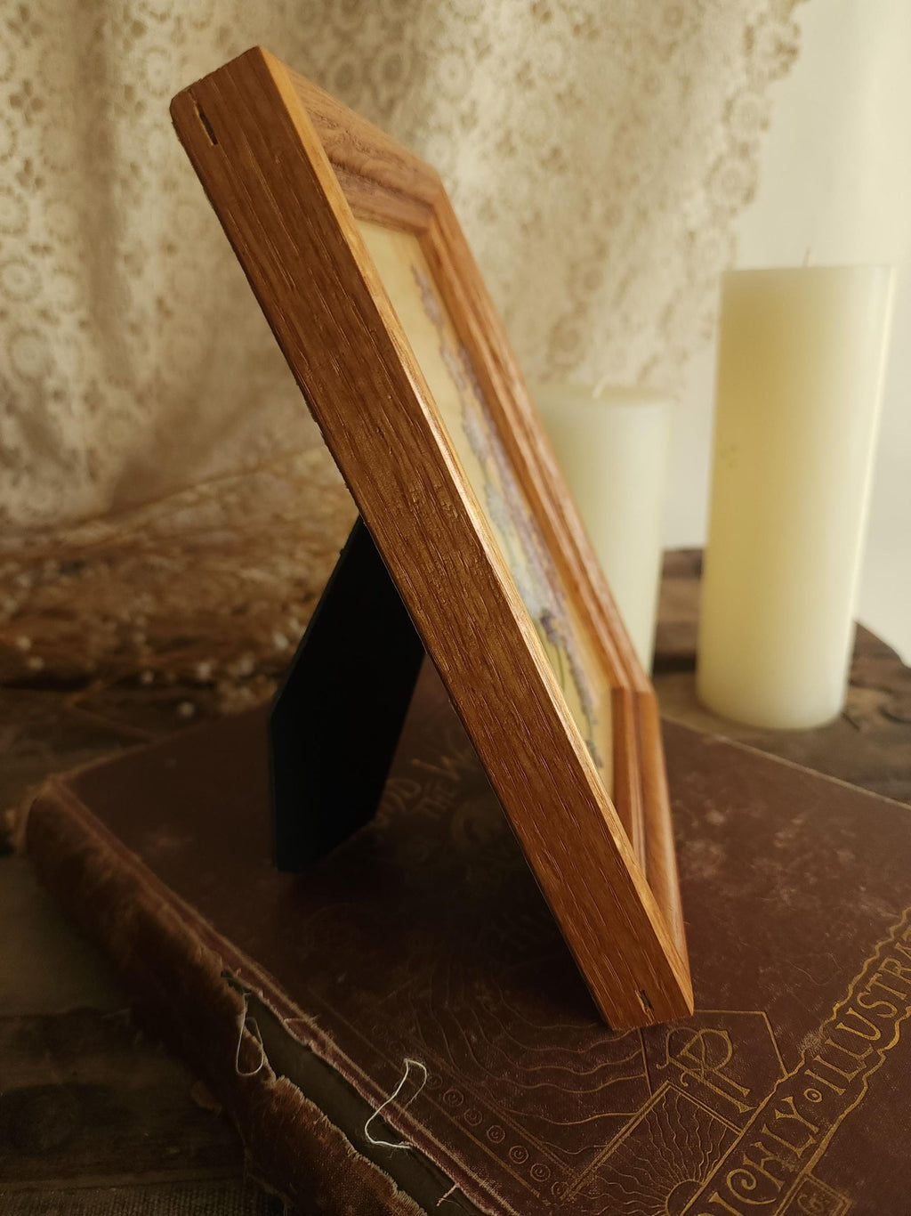 Pressed Dried Russian Sage Flowers in Vintage Wood Frame