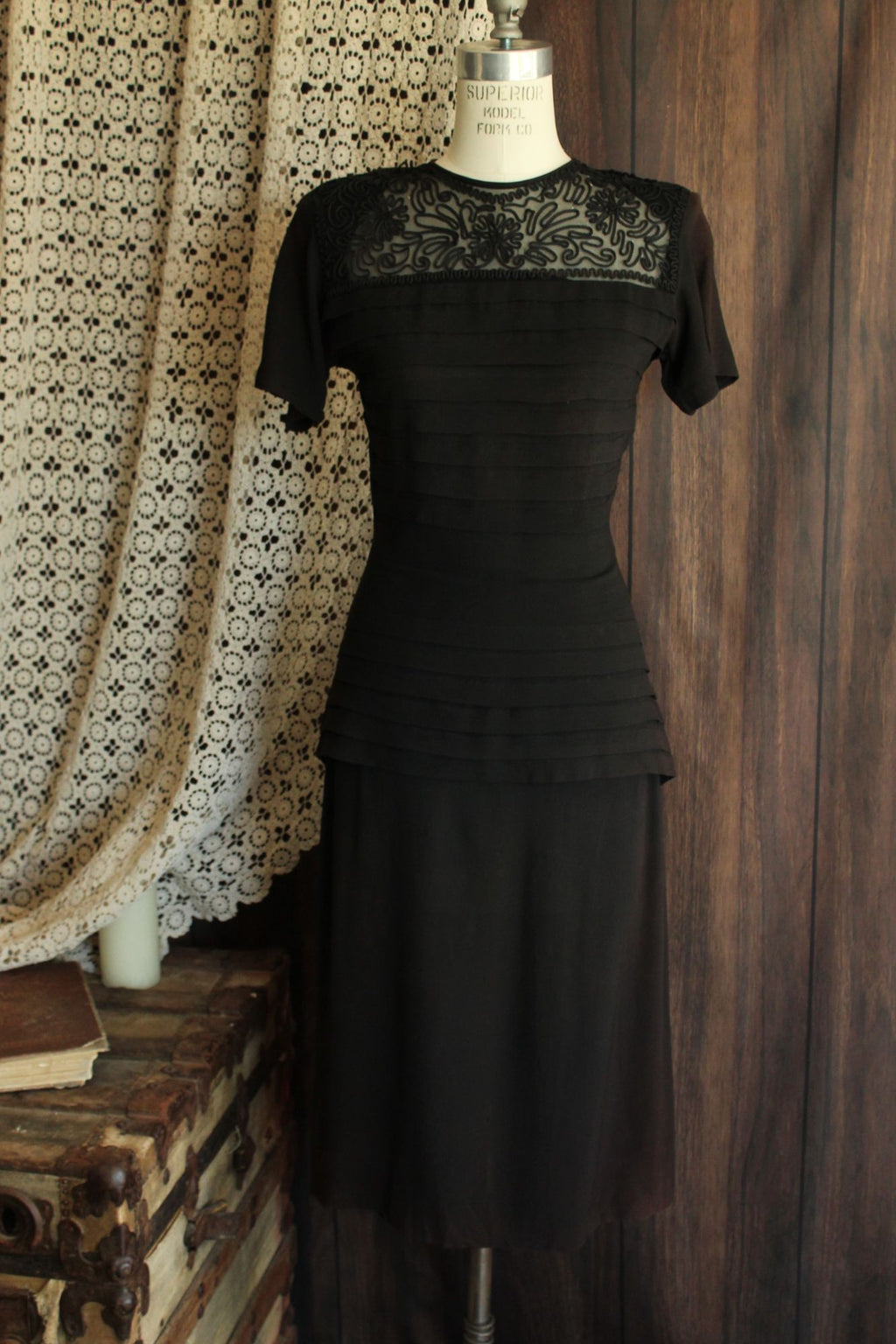 Vintage 1940s Dress with Soutache Trim