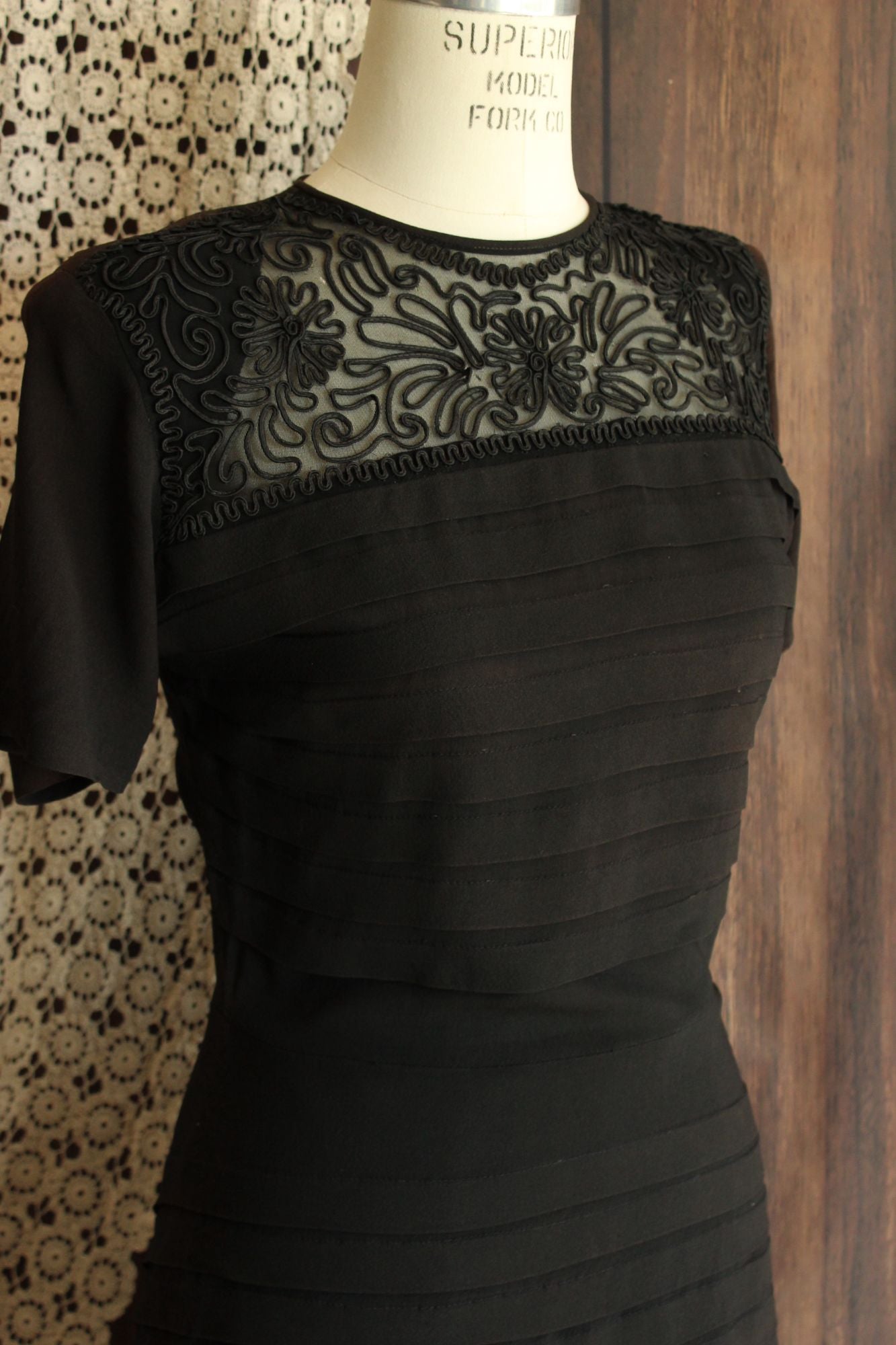 Vintage 1940s Dress with Soutache Trim