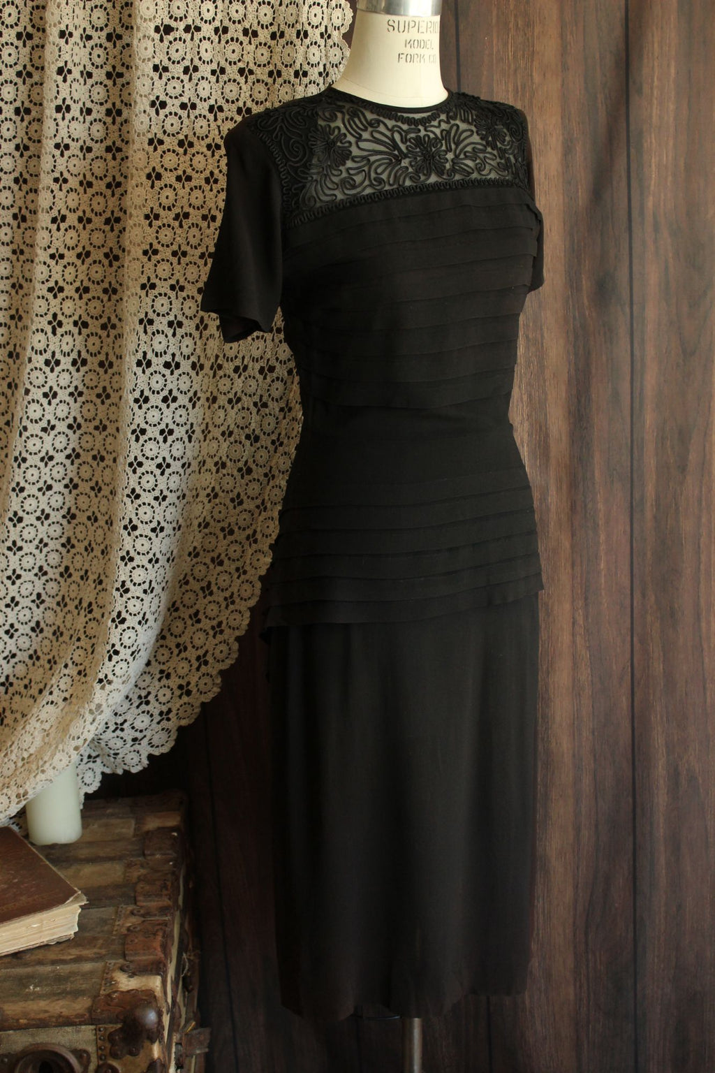 Vintage 1940s Dress with Soutache Trim