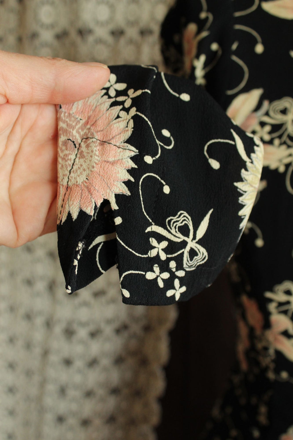 Vintage 1980's 1990s Zoe Black Floral Print Rayon Dress