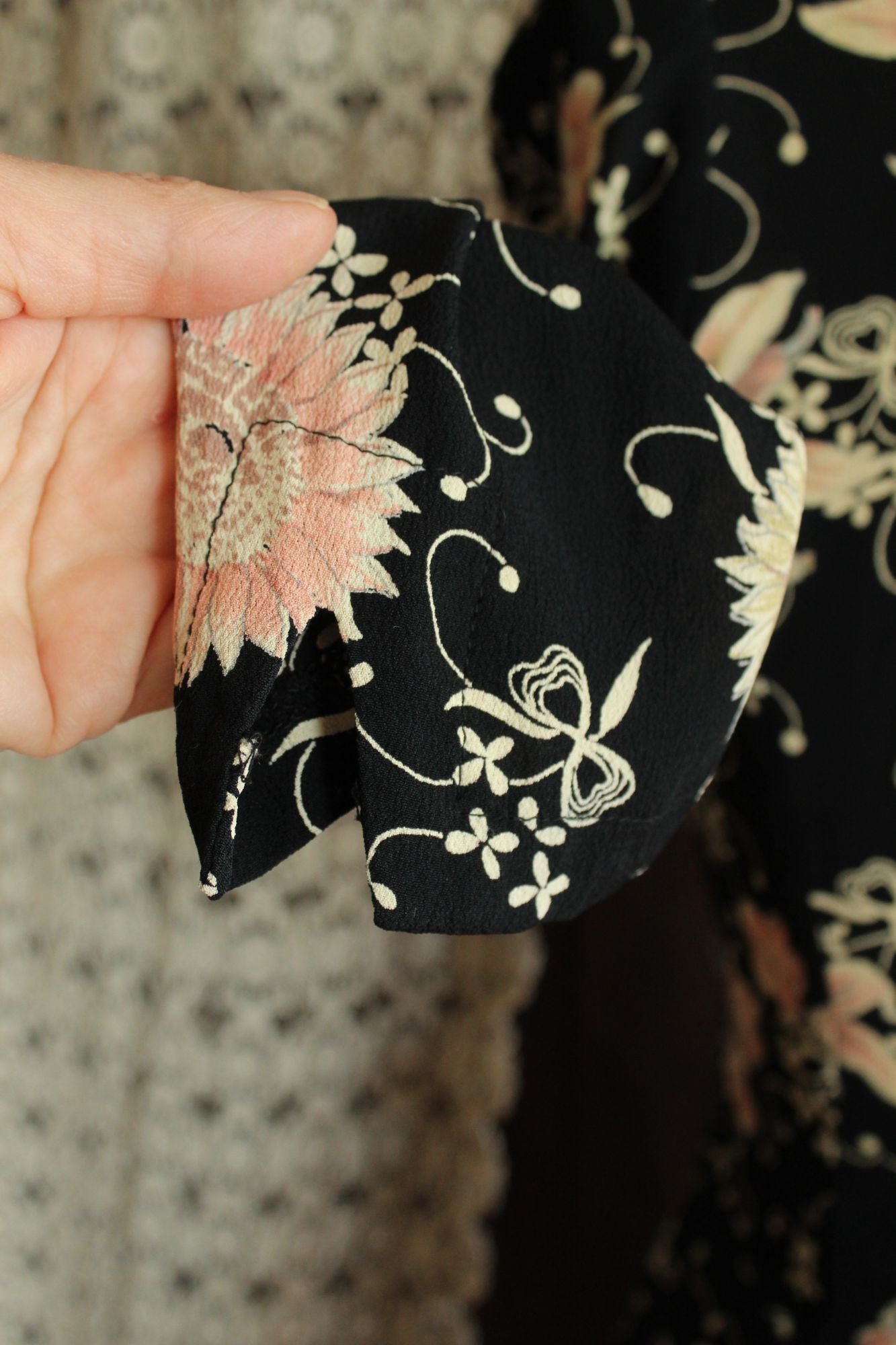 Vintage 1980's 1990s Zoe Black Floral Print Rayon Dress