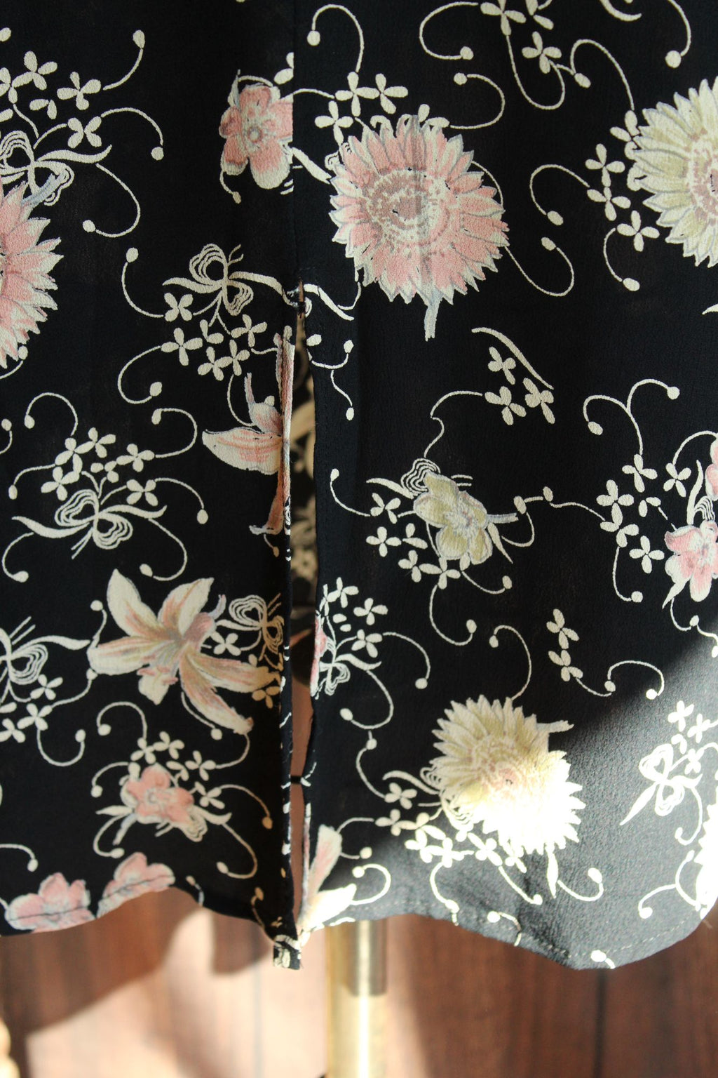 Vintage 1980's 1990s Zoe Black Floral Print Rayon Dress