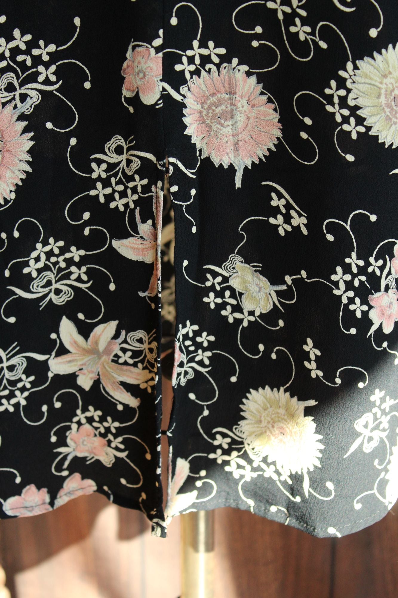Vintage 1980's 1990s Zoe Black Floral Print Rayon Dress