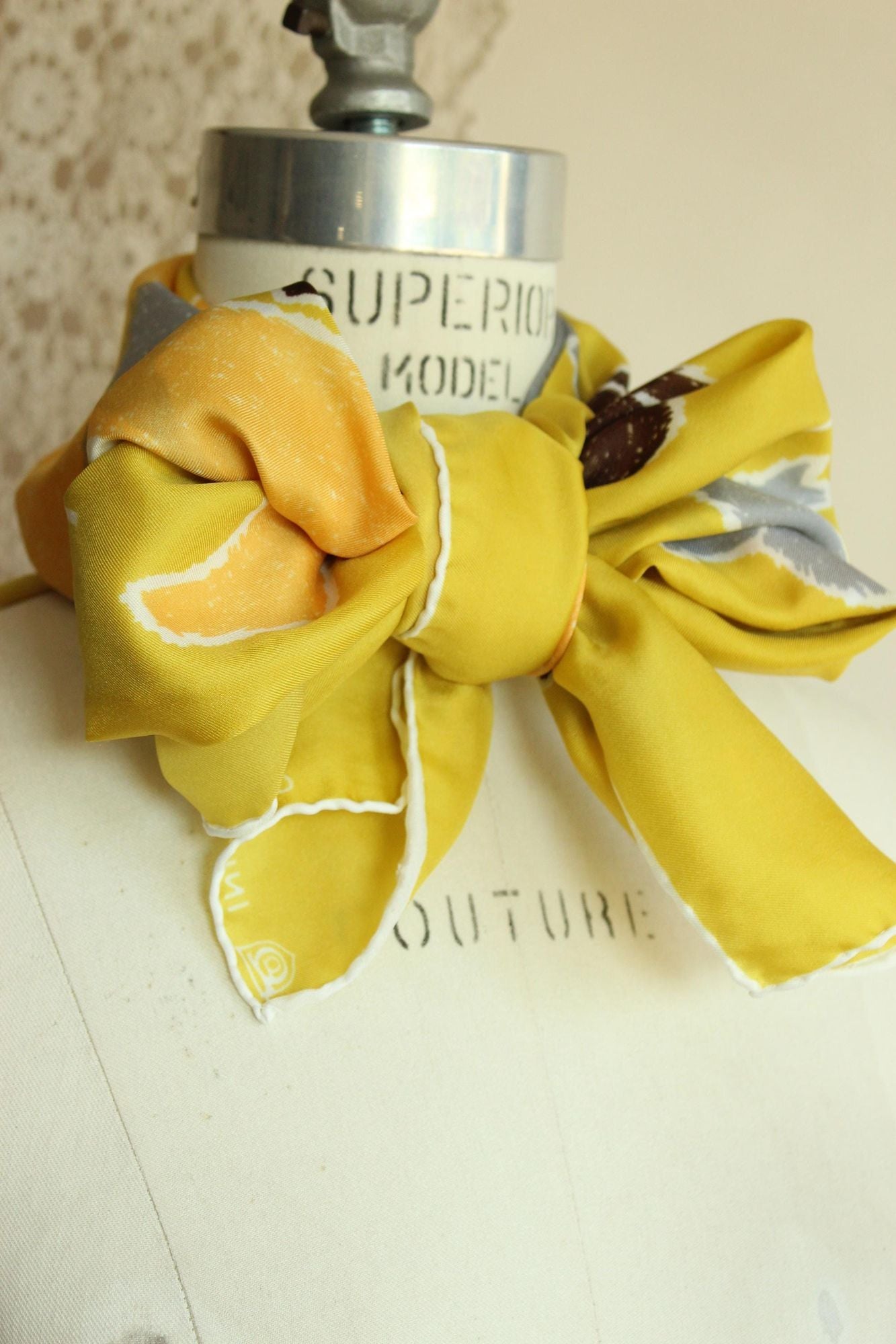 Vintage 1970s Parr Inunoo Inuit Yellow and Brown Square Scarf