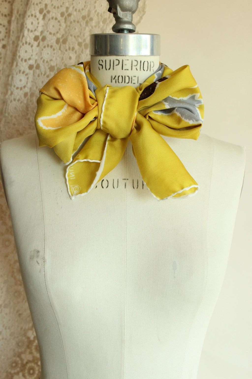 Vintage 1970s Parr Inunoo Inuit Yellow and Brown Square Scarf