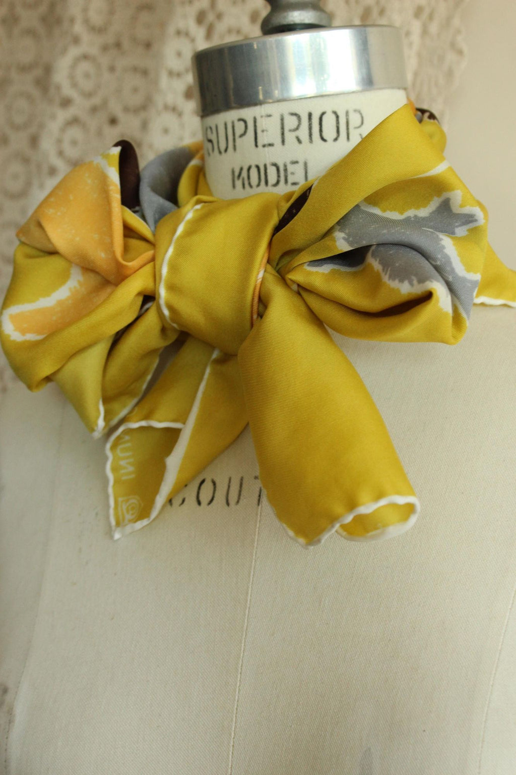 Vintage 1970s Parr Inunoo Inuit Yellow and Brown Square Scarf