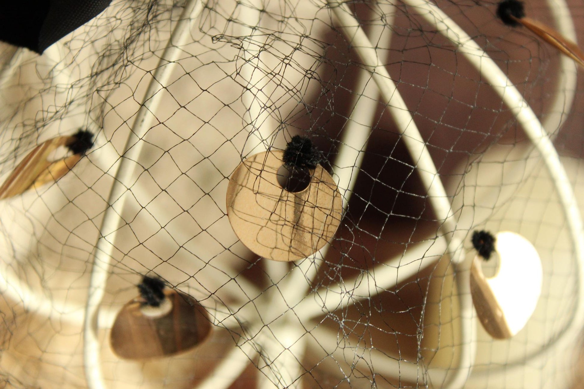 Vintage 1950s Veil Fascinator, Black Birdcage Netting Velvet Bow and Sequins, Millinery