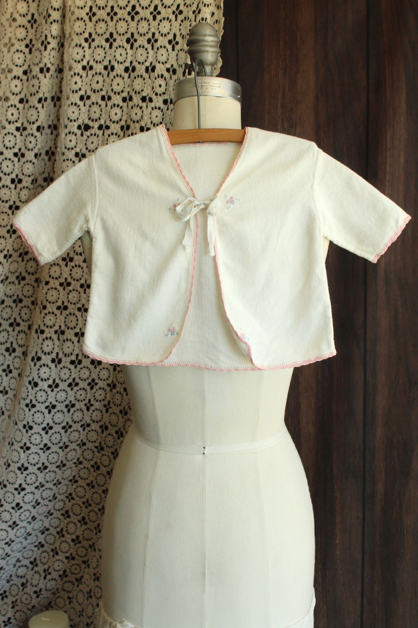 Vintage 1950s Baby Bed Jacket With Floral Embroidery