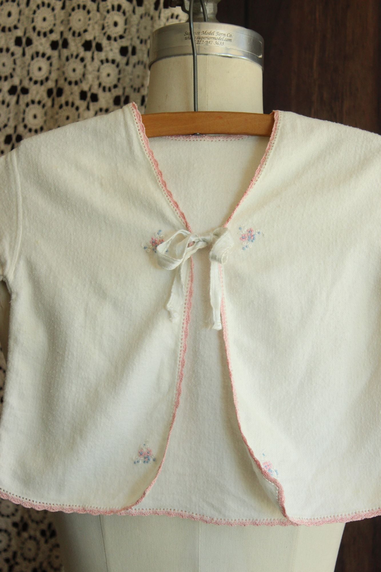 Vintage 1950s Baby Bed Jacket With Floral Embroidery