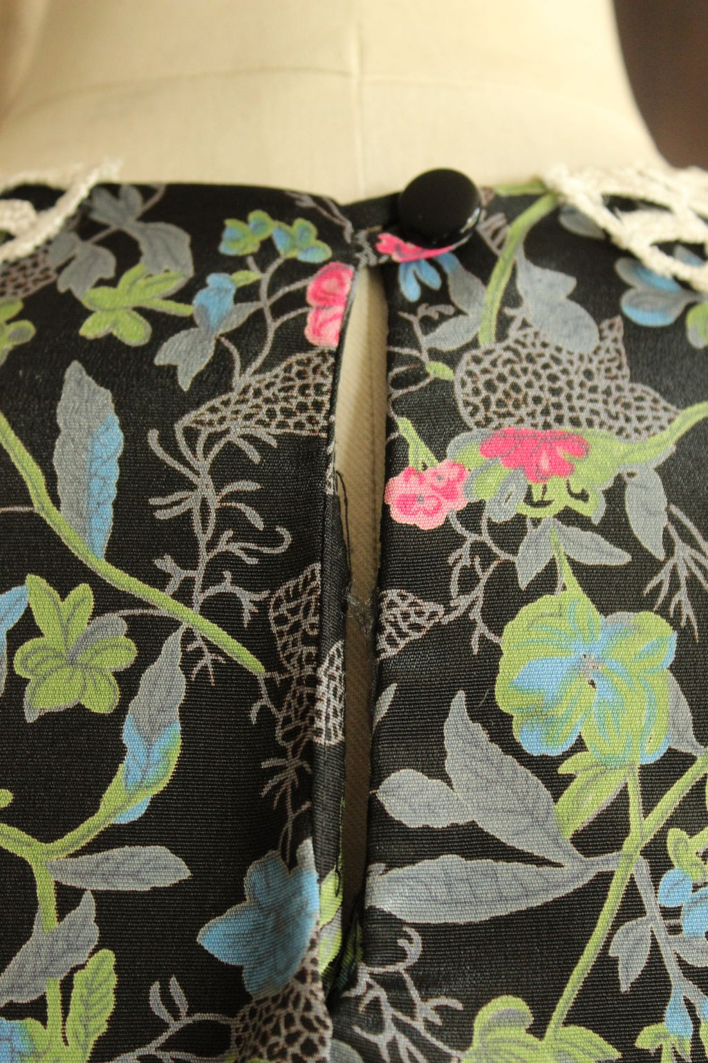 Vintage 1980's Dress with Belt in a Black Floral Print
