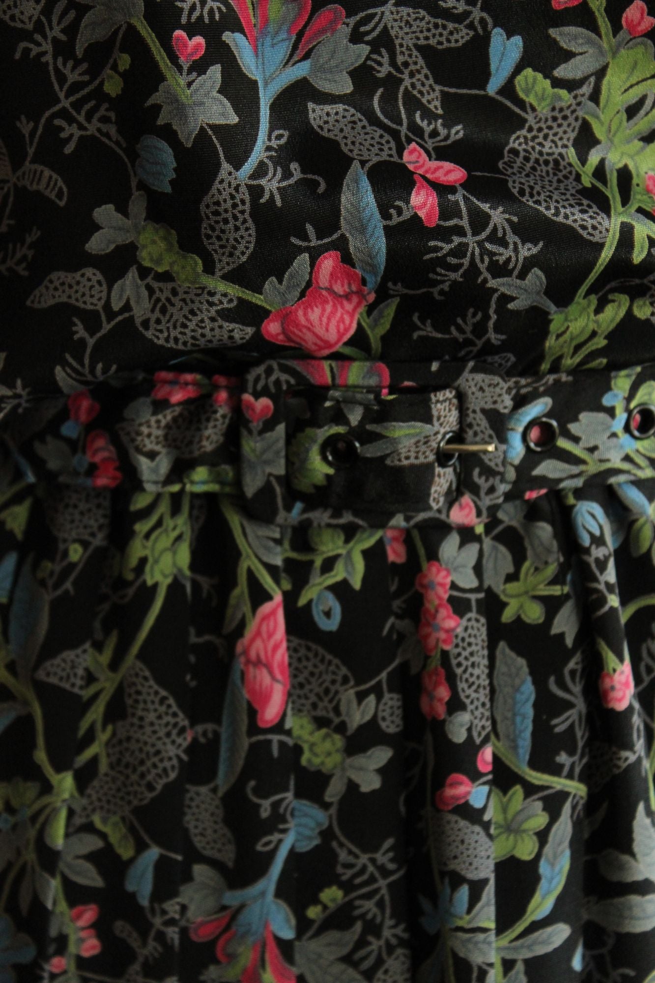 Vintage 1980's Dress with Belt in a Black Floral Print