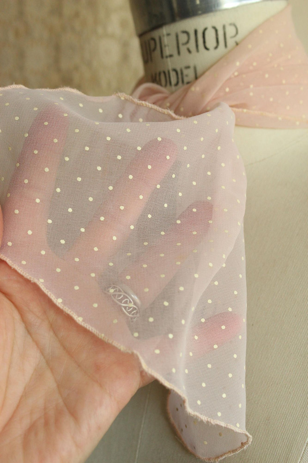 Vintage 1950s 1960s Pink and White Polka Dot  Scarf