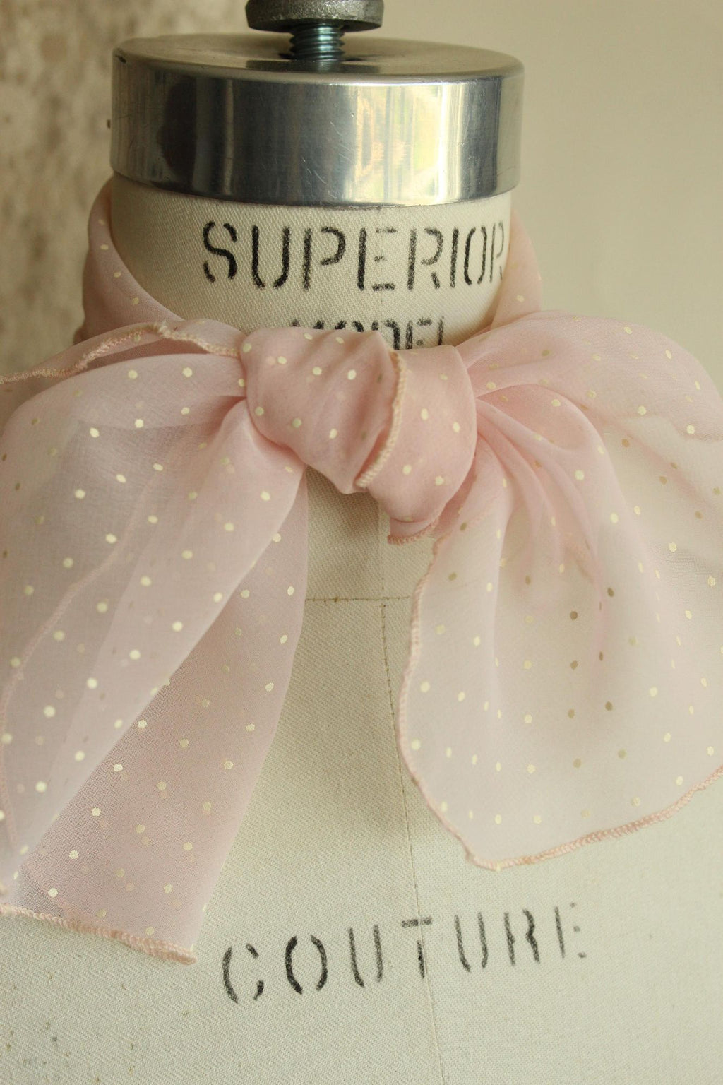 Vintage 1950s 1960s Pink and White Polka Dot  Scarf