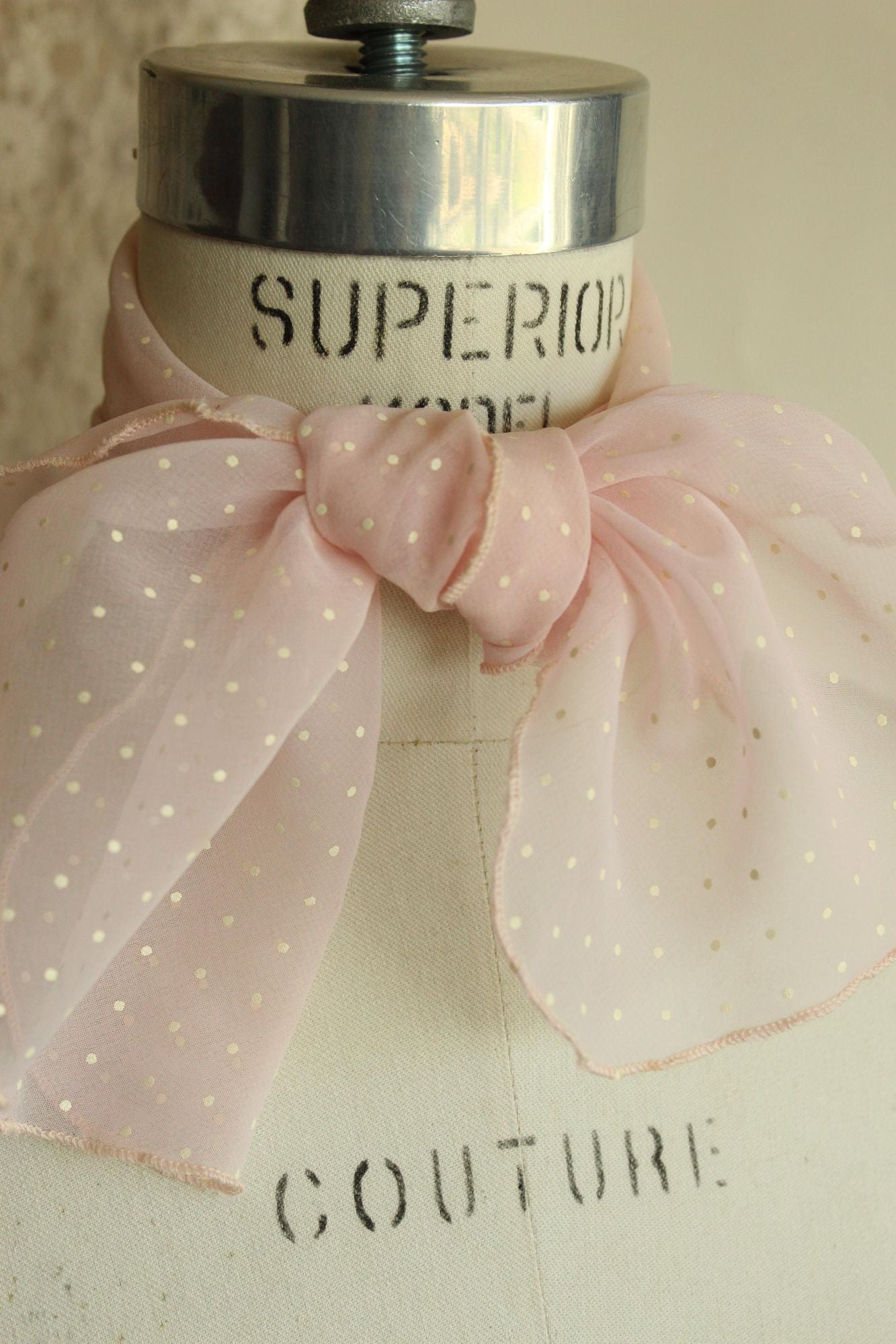 Vintage 1950s 1960s Pink and White Polka Dot  Scarf