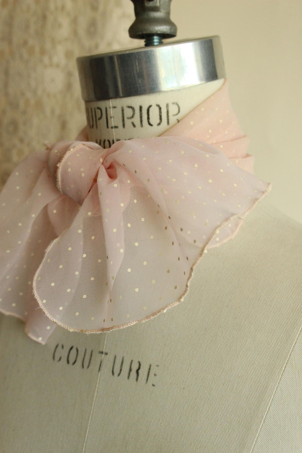 Vintage 1950s 1960s Pink and White Polka Dot  Scarf