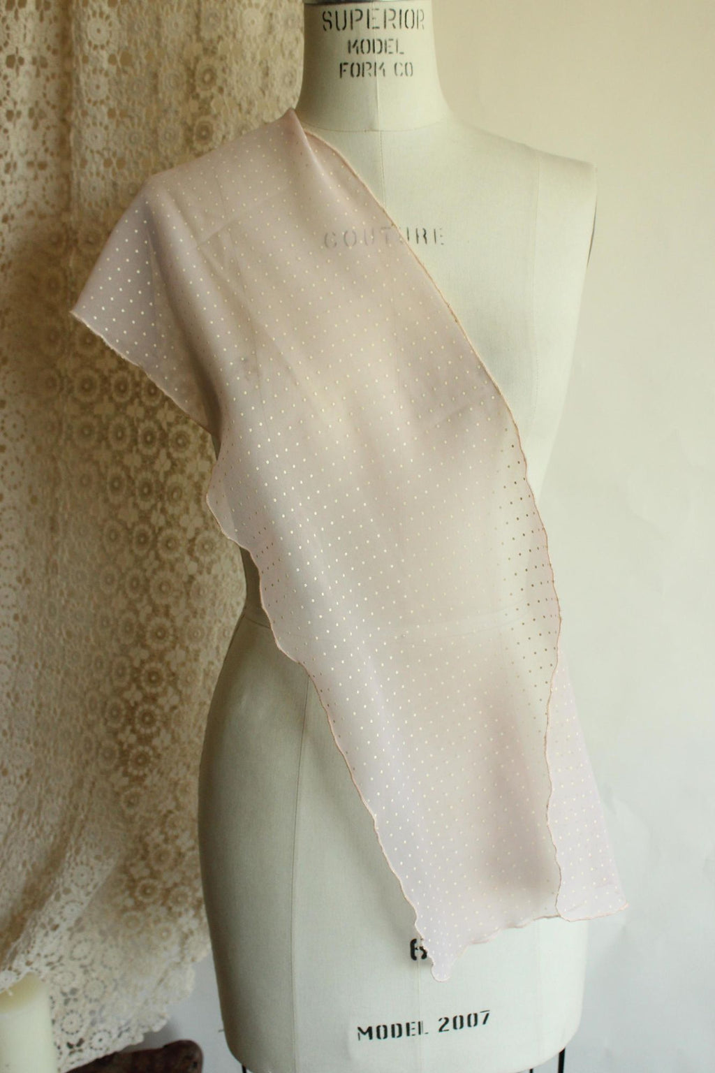 Vintage 1950s 1960s Pink and White Polka Dot  Scarf
