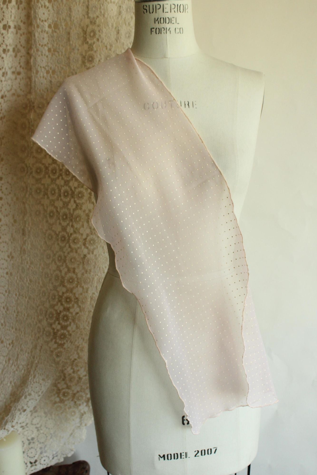 Vintage 1950s 1960s Pink and White Polka Dot  Scarf
