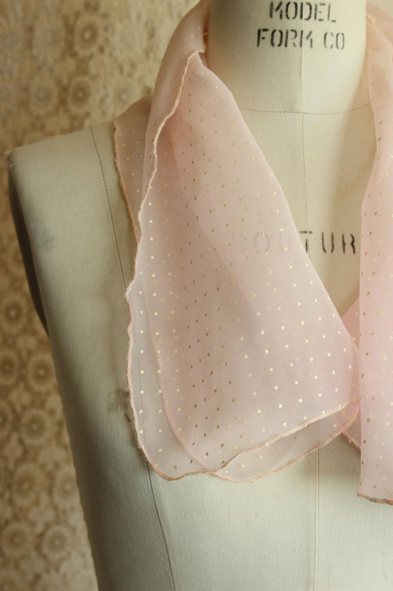 Vintage 1950s 1960s Pink and White Polka Dot  Scarf