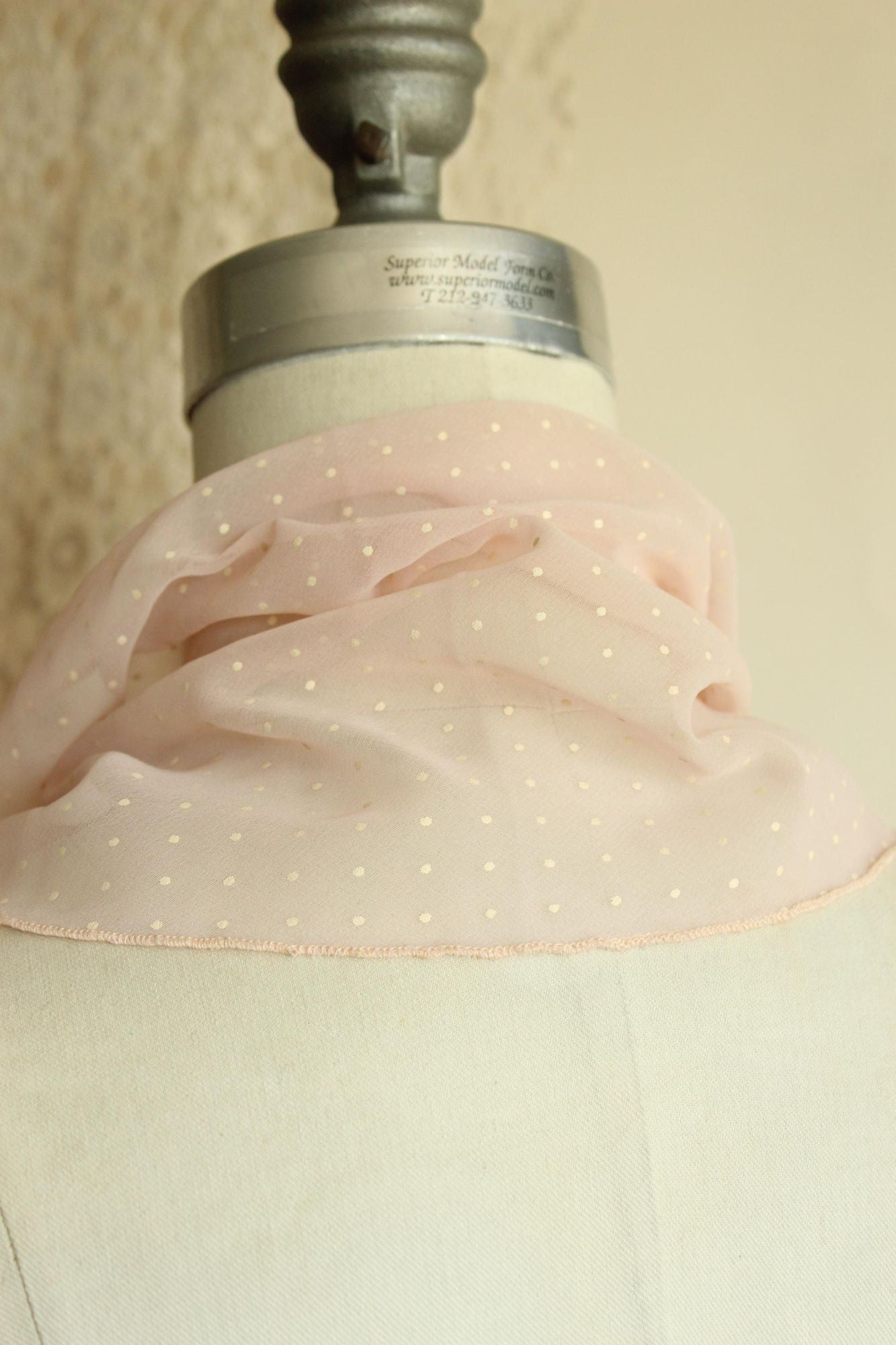 Vintage 1950s 1960s Pink and White Polka Dot  Scarf