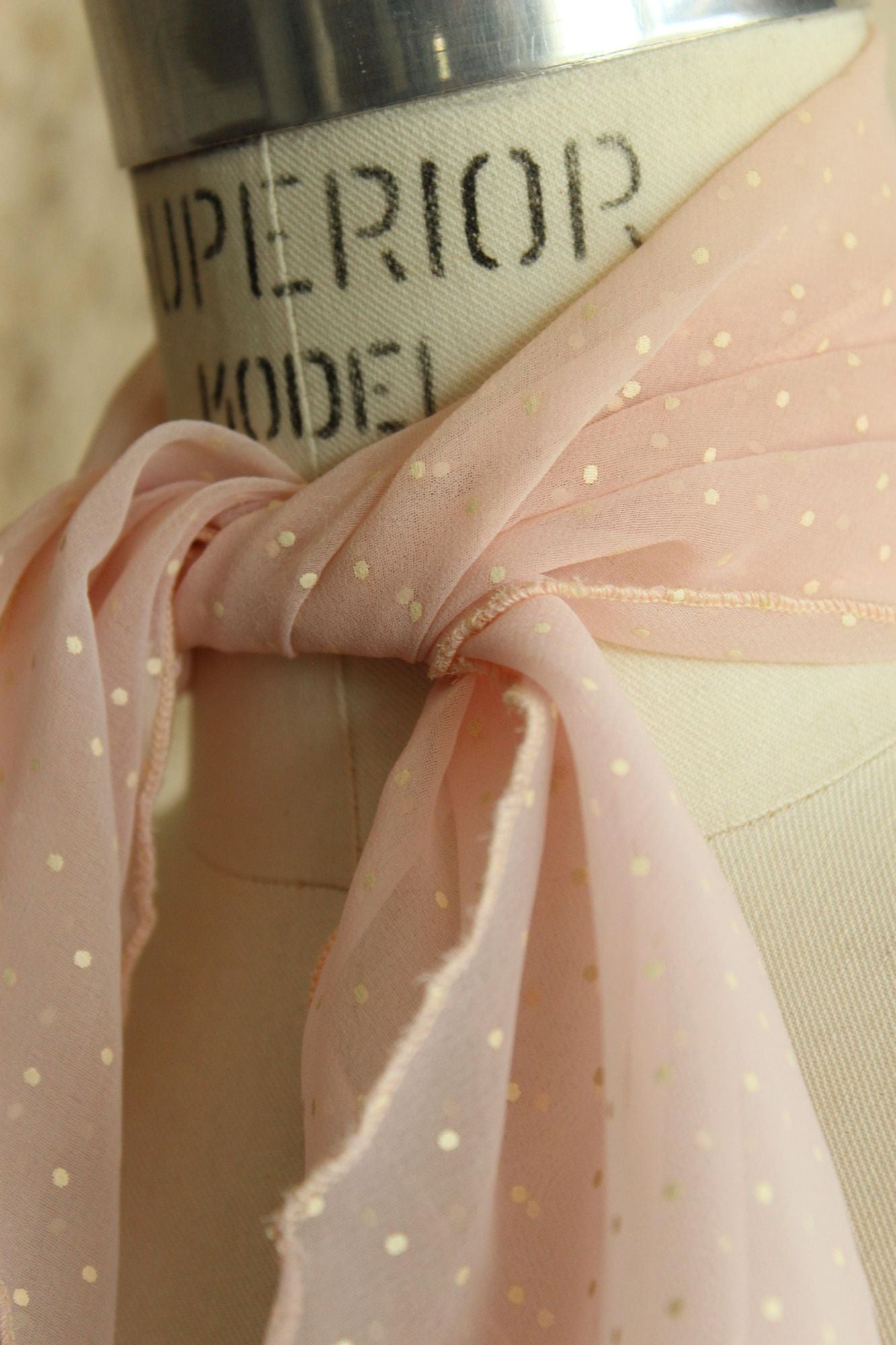 Vintage 1950s 1960s Pink and White Polka Dot  Scarf