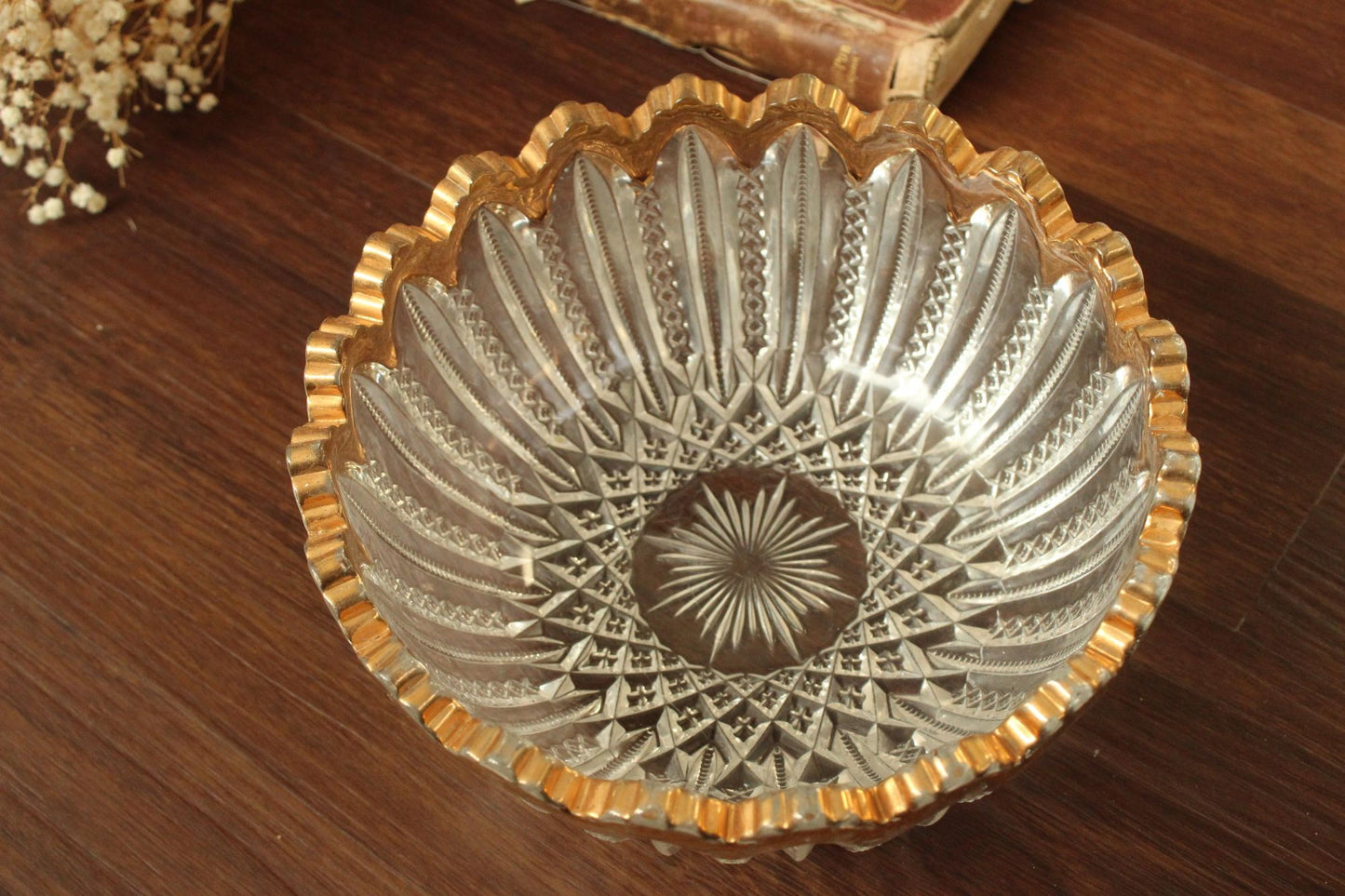 Vintage 1940s Cut Glass Fruit Bowl and Three Berry Bowls