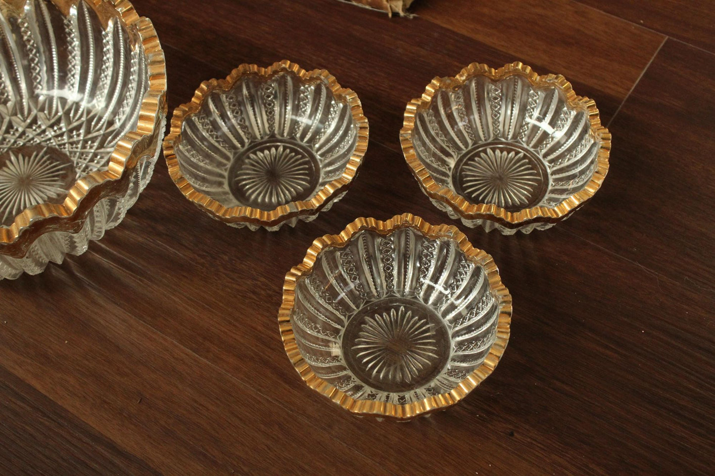 Vintage 1940s Cut Glass Fruit Bowl and Three Berry Bowls