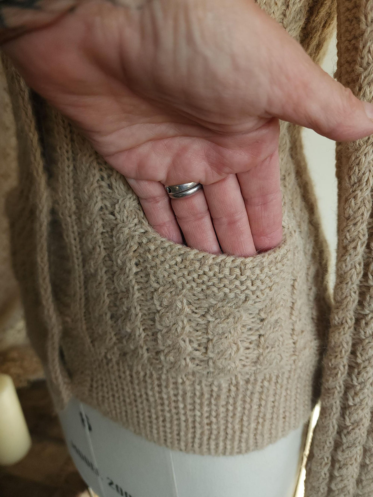 Vintage 1970s Norm Thompson Alpaca Wool Cable Knit Beige Cardigan