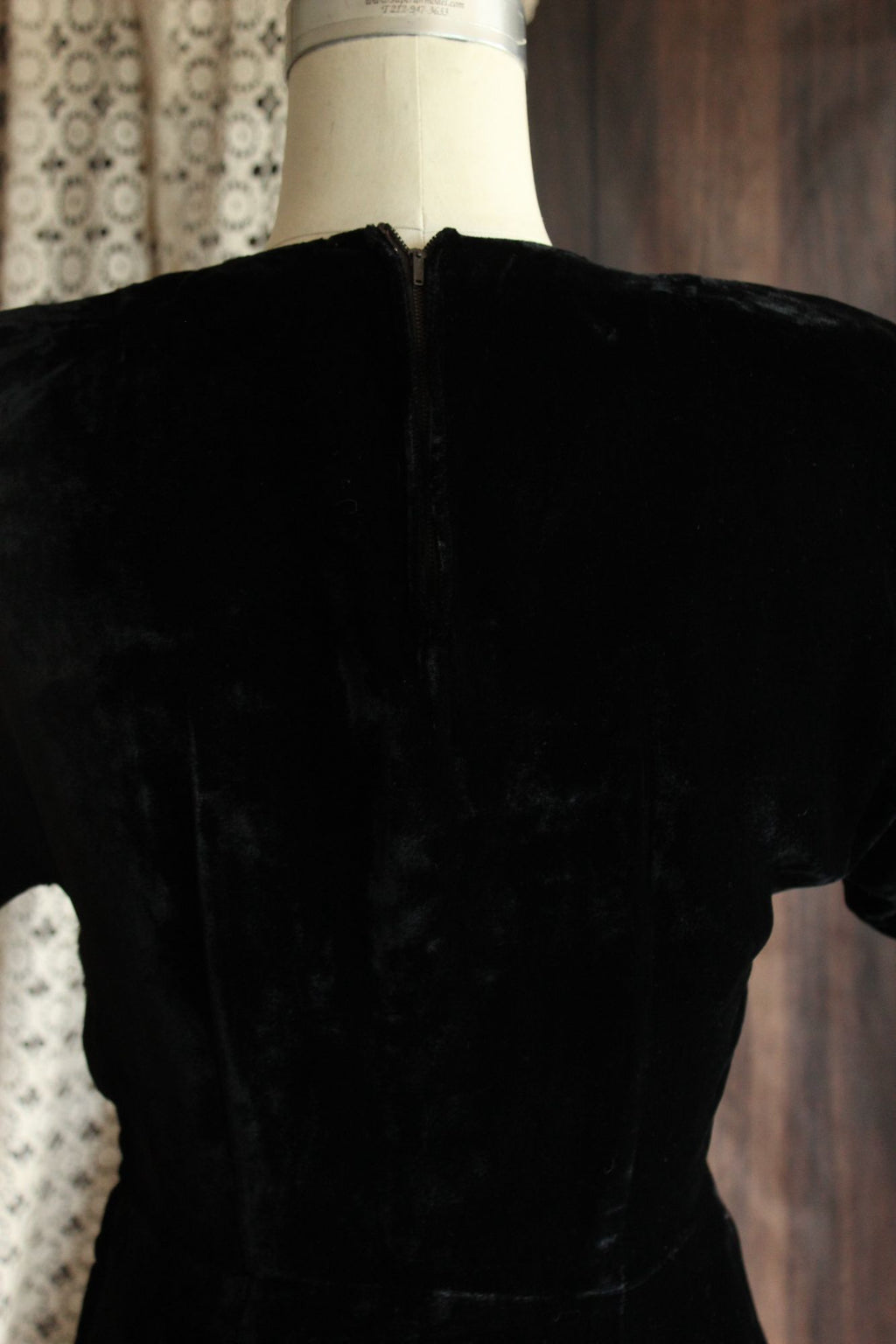 Vintage 1940s Black Velvet Dress with Rhinestone Details