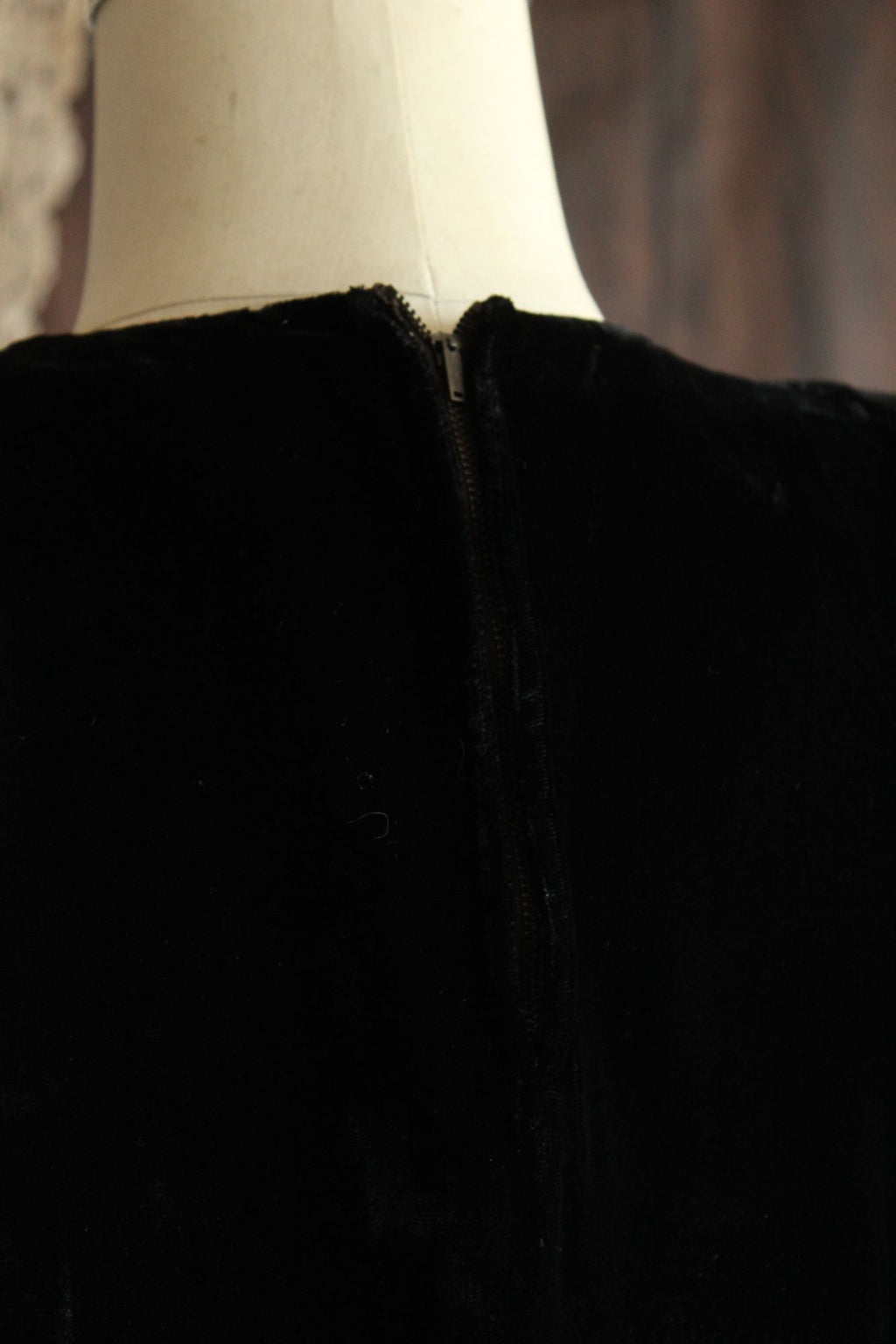 Vintage 1940s Black Velvet Dress with Rhinestone Details