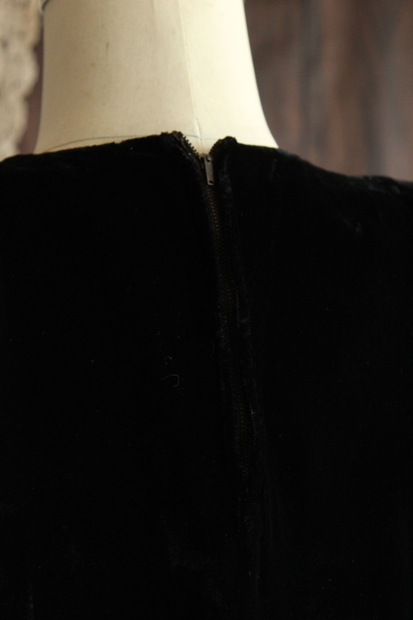 Vintage 1940s Black Velvet Dress with Rhinestone Details