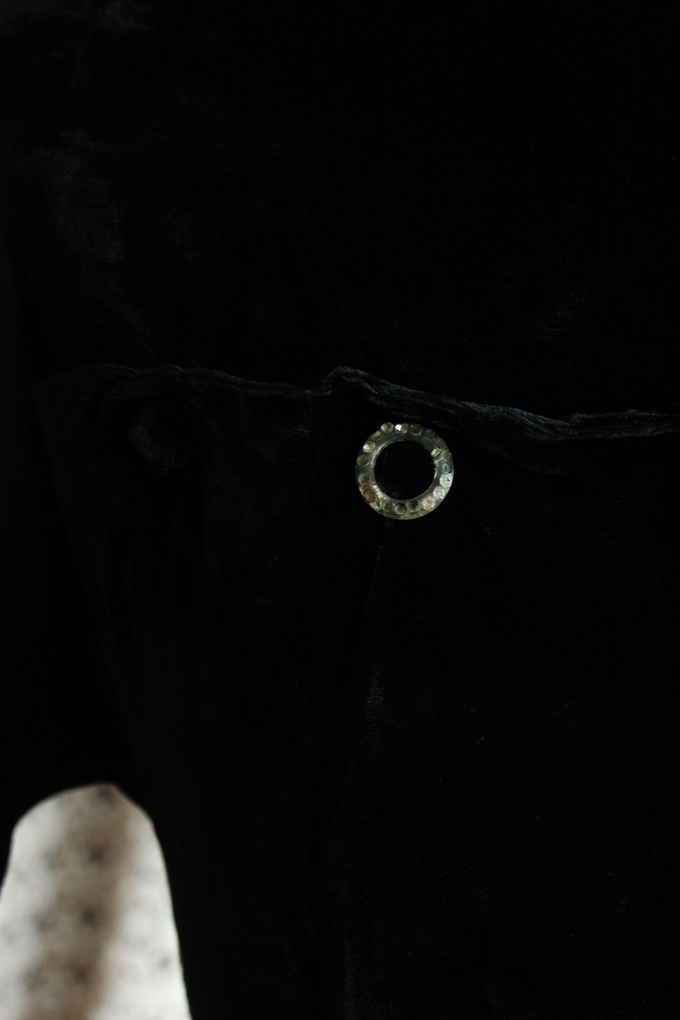 Vintage 1940s Black Velvet Dress with Rhinestone Details